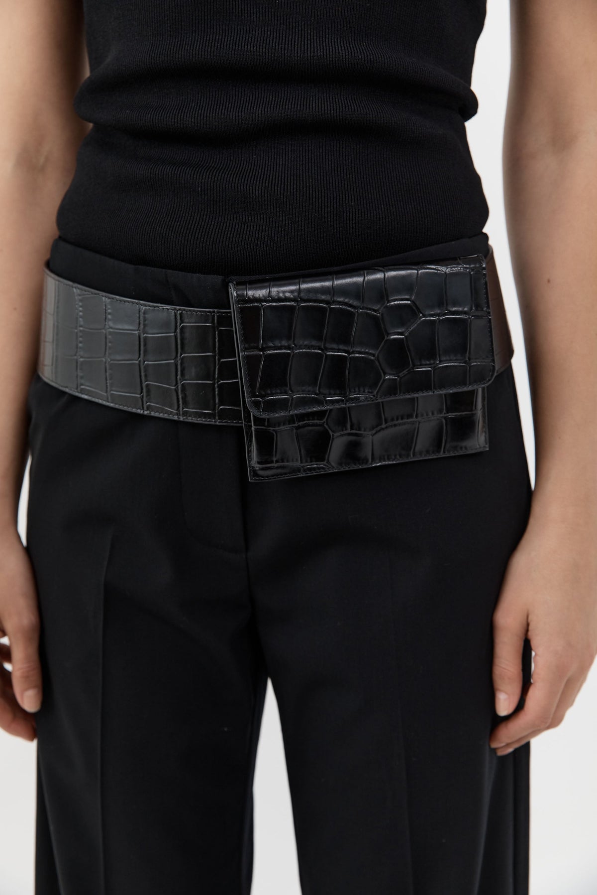 Croc Pocket Belt - Croc Embossed Black