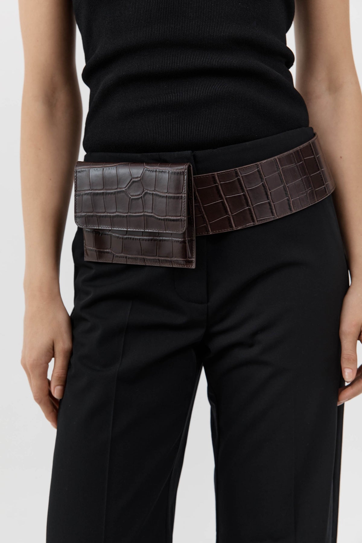 Croc Pocket Belt - Croc Embossed Coffee