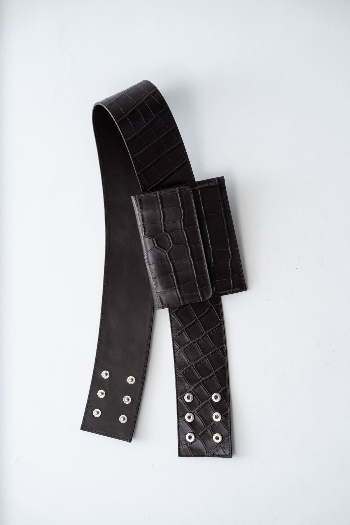 Croc Pocket Belt - Croc Embossed Coffee