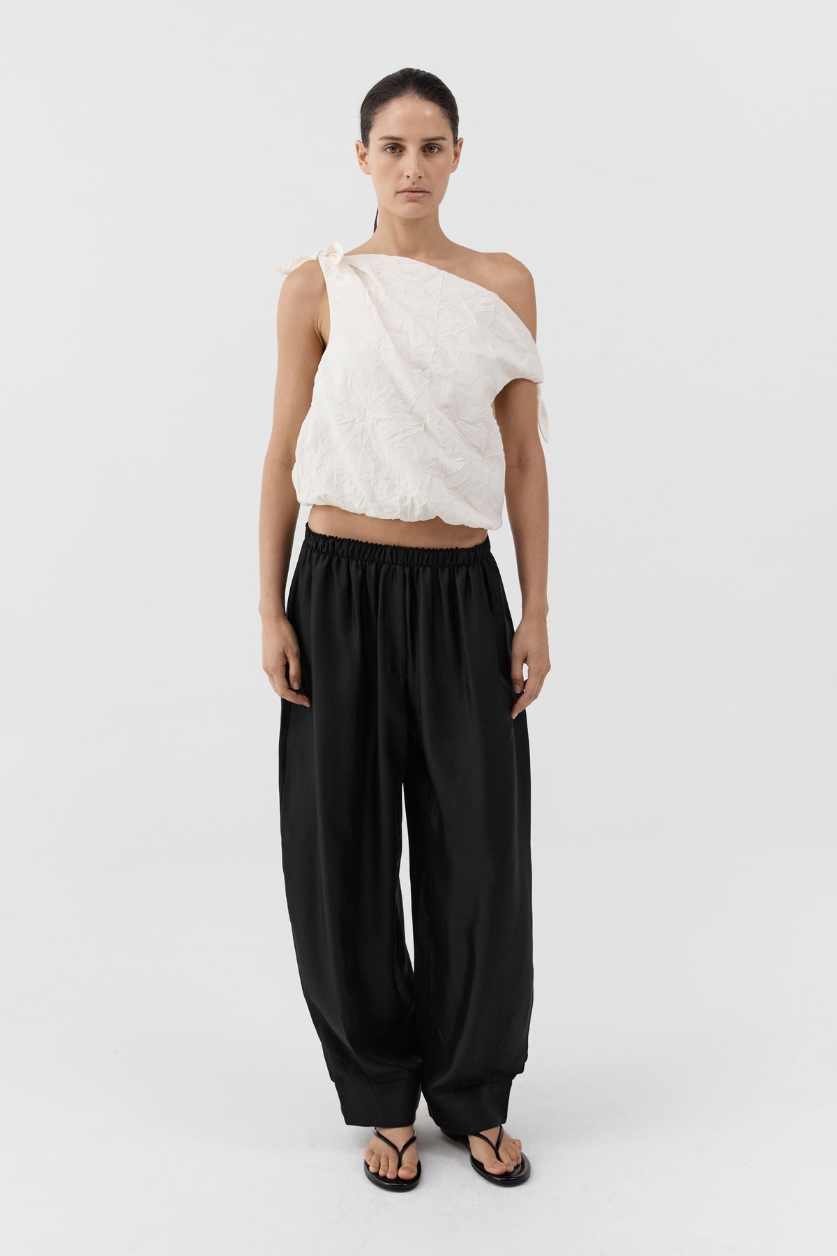 Crushed Silk Asymm Bow Top - Talco