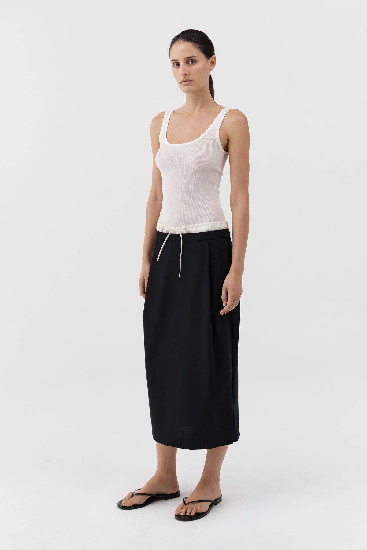 Layered Waist Column Skirt - Black