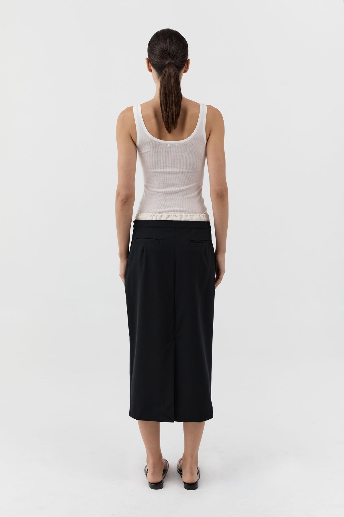 Layered Waist Column Skirt - Black