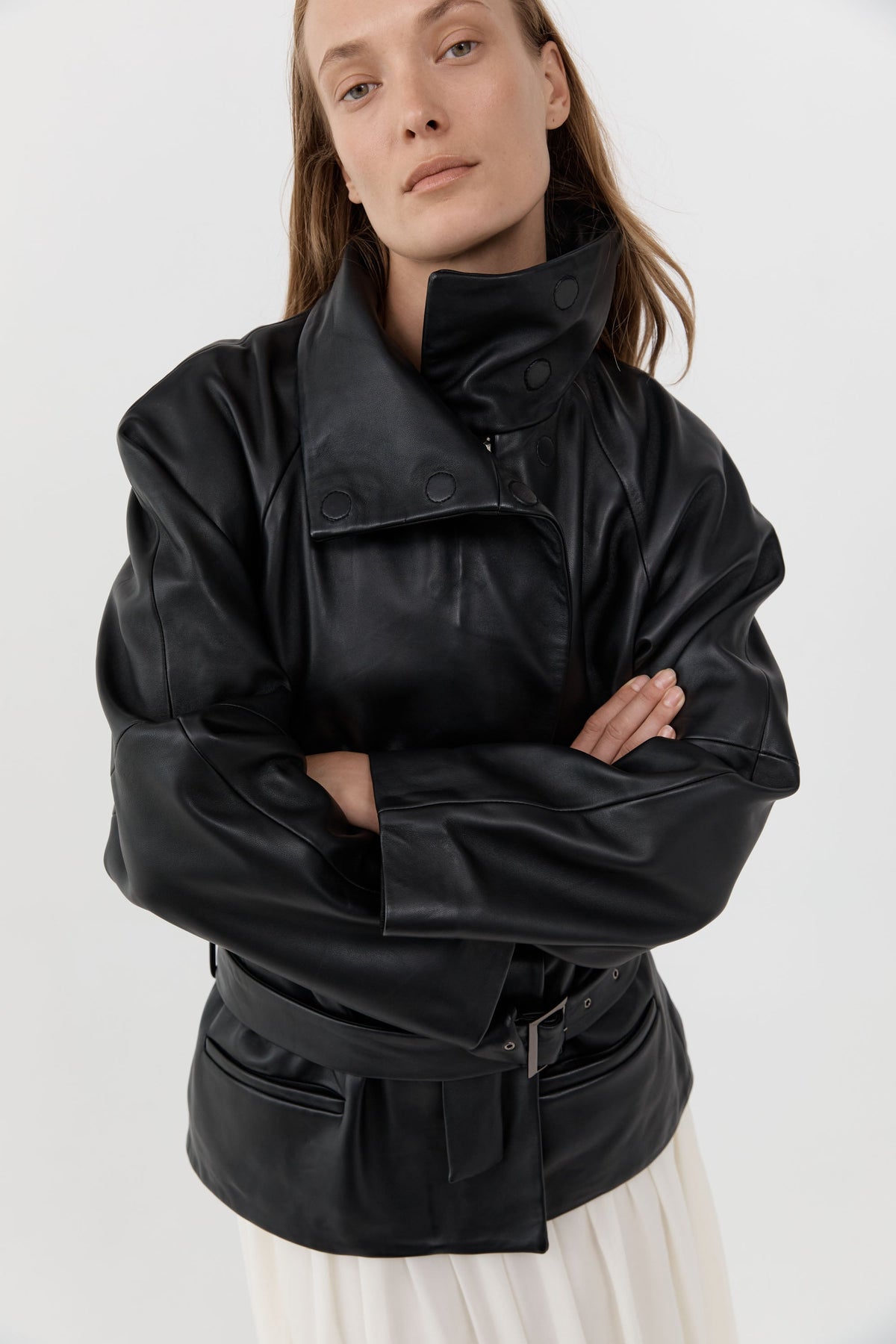Leather Cinch Jacket - Black