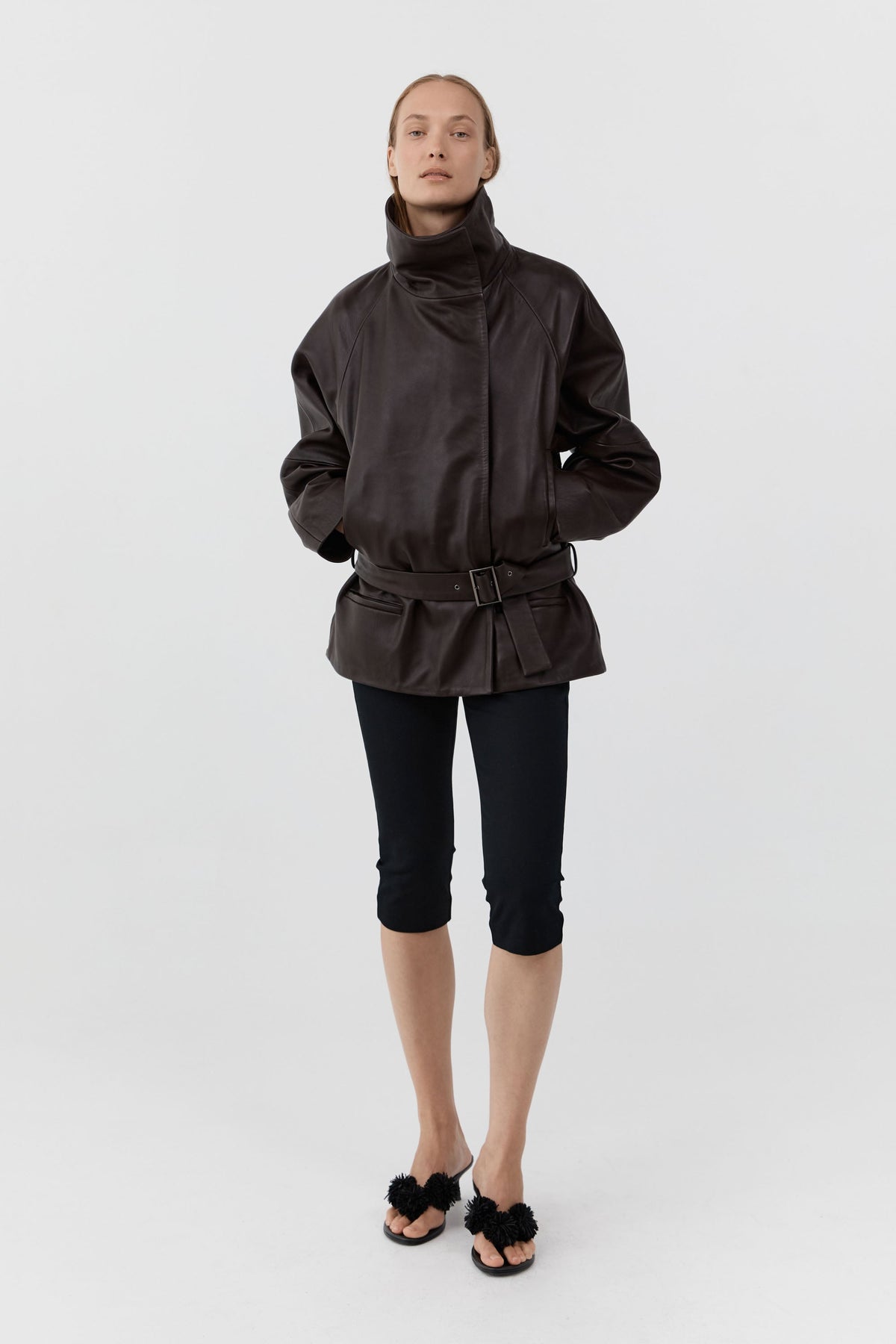 Leather Cinch Jacket - Chocolate