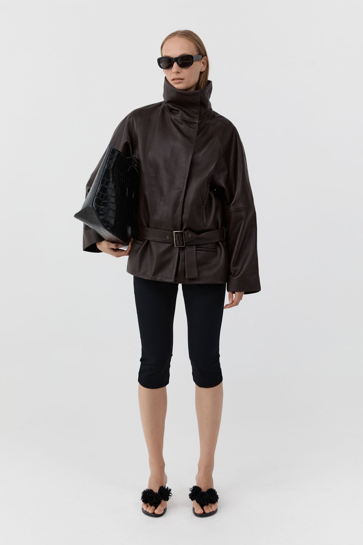 Leather Cinch Jacket - Chocolate