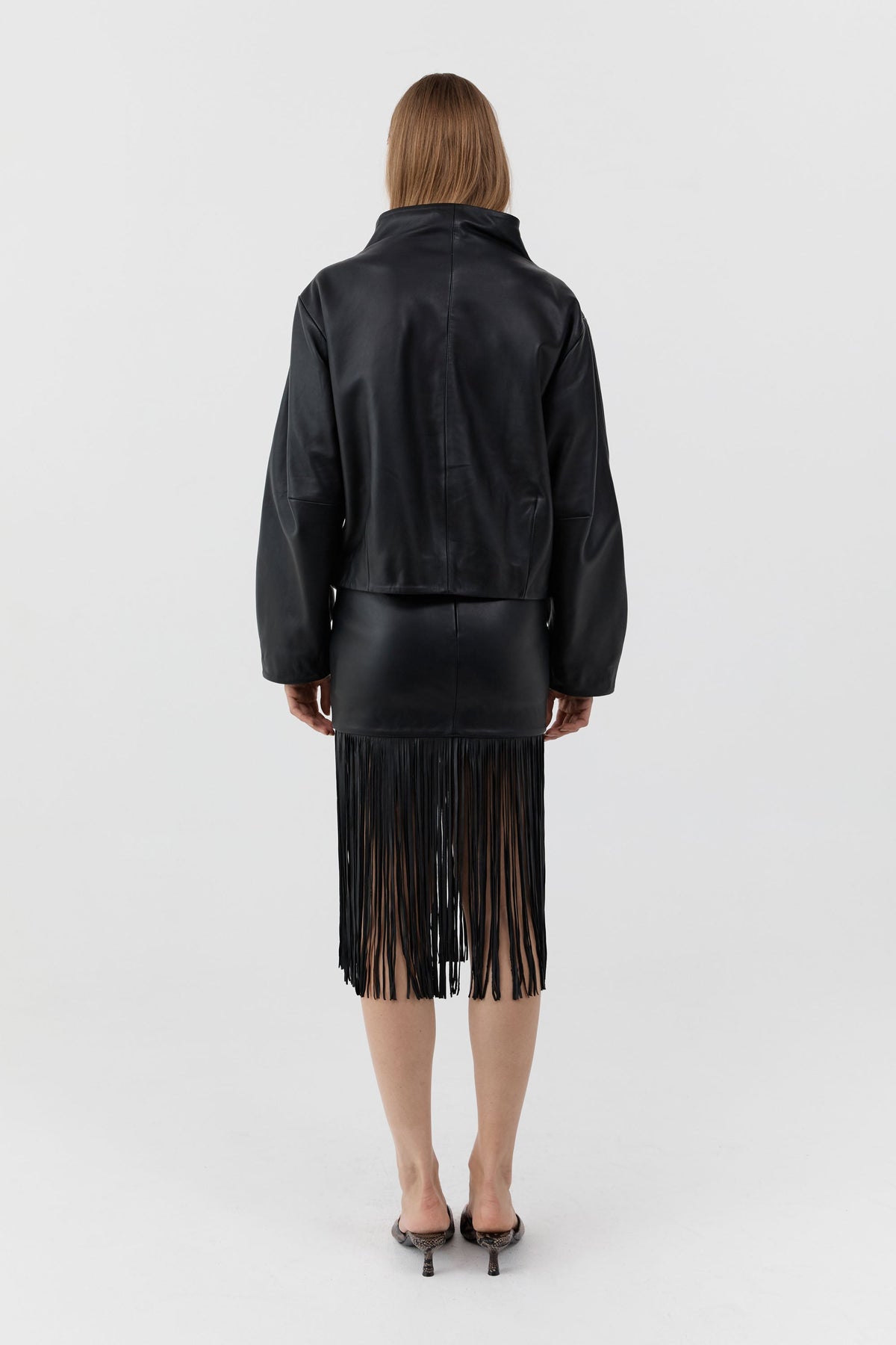 Leather Fringe Skirt - Black