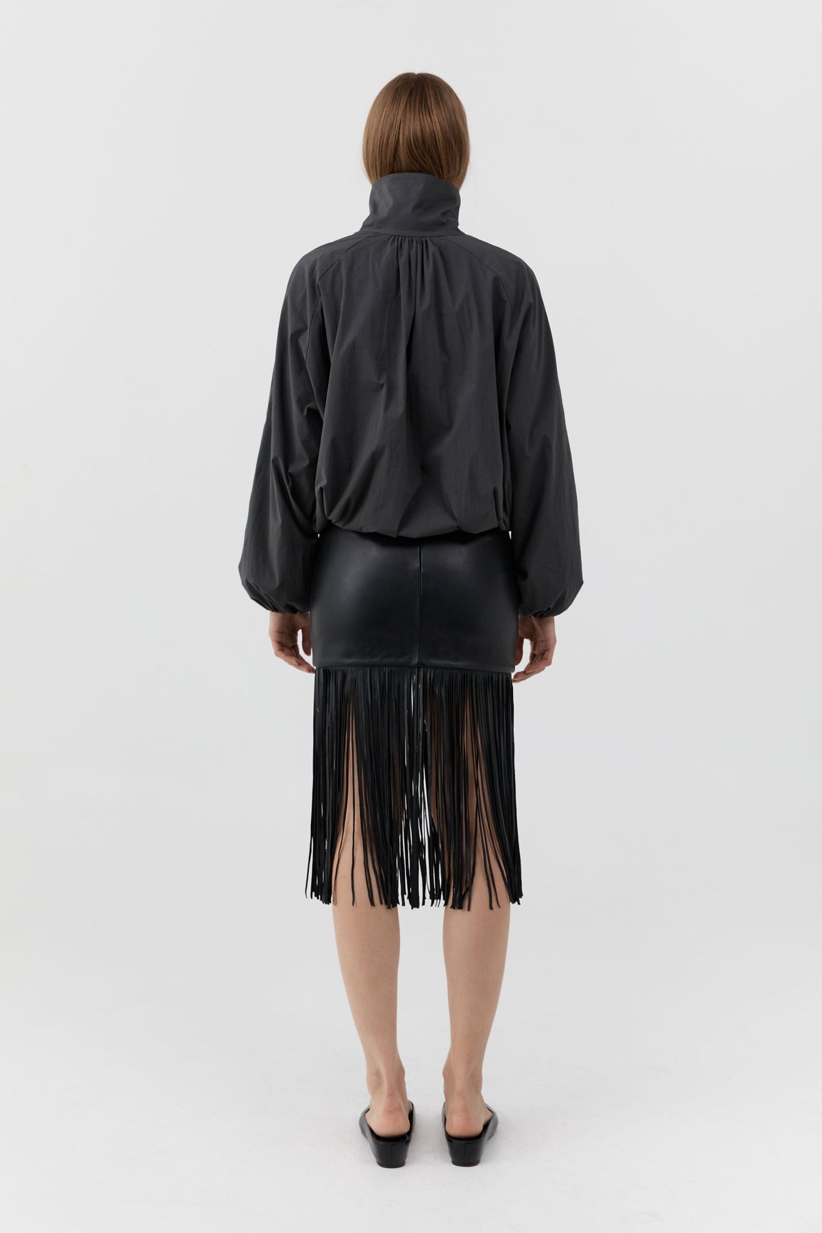Leather Fringe Skirt - Black