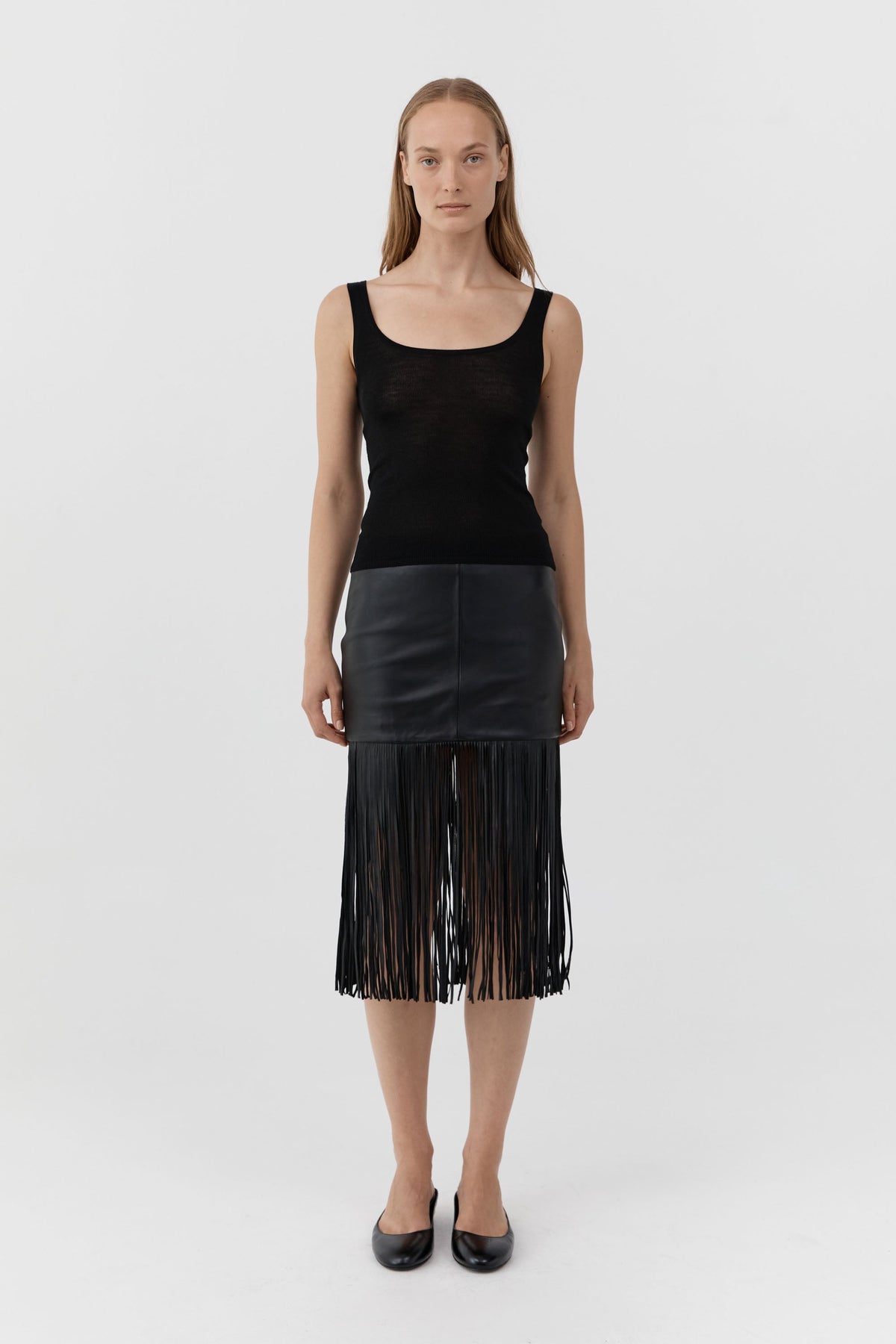 Leather Fringe Skirt - Black