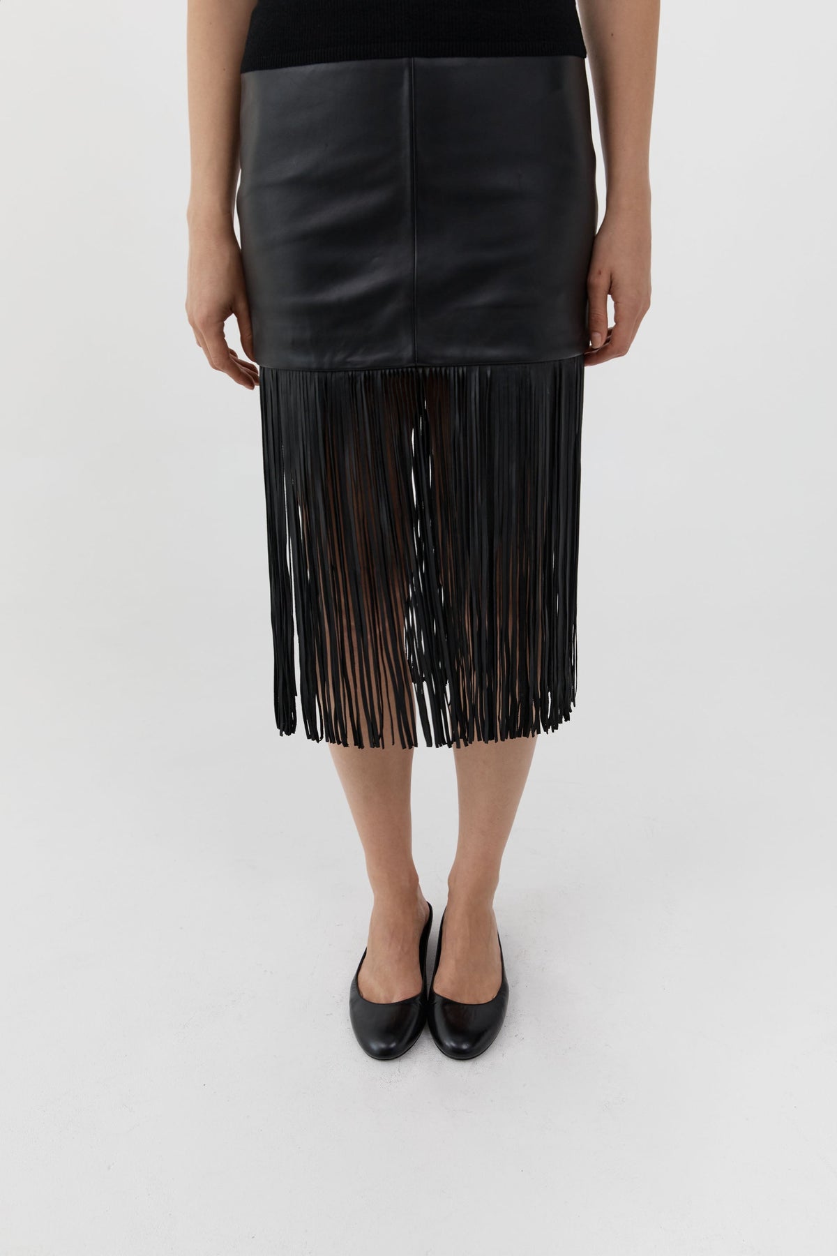 Leather Fringe Skirt - Black