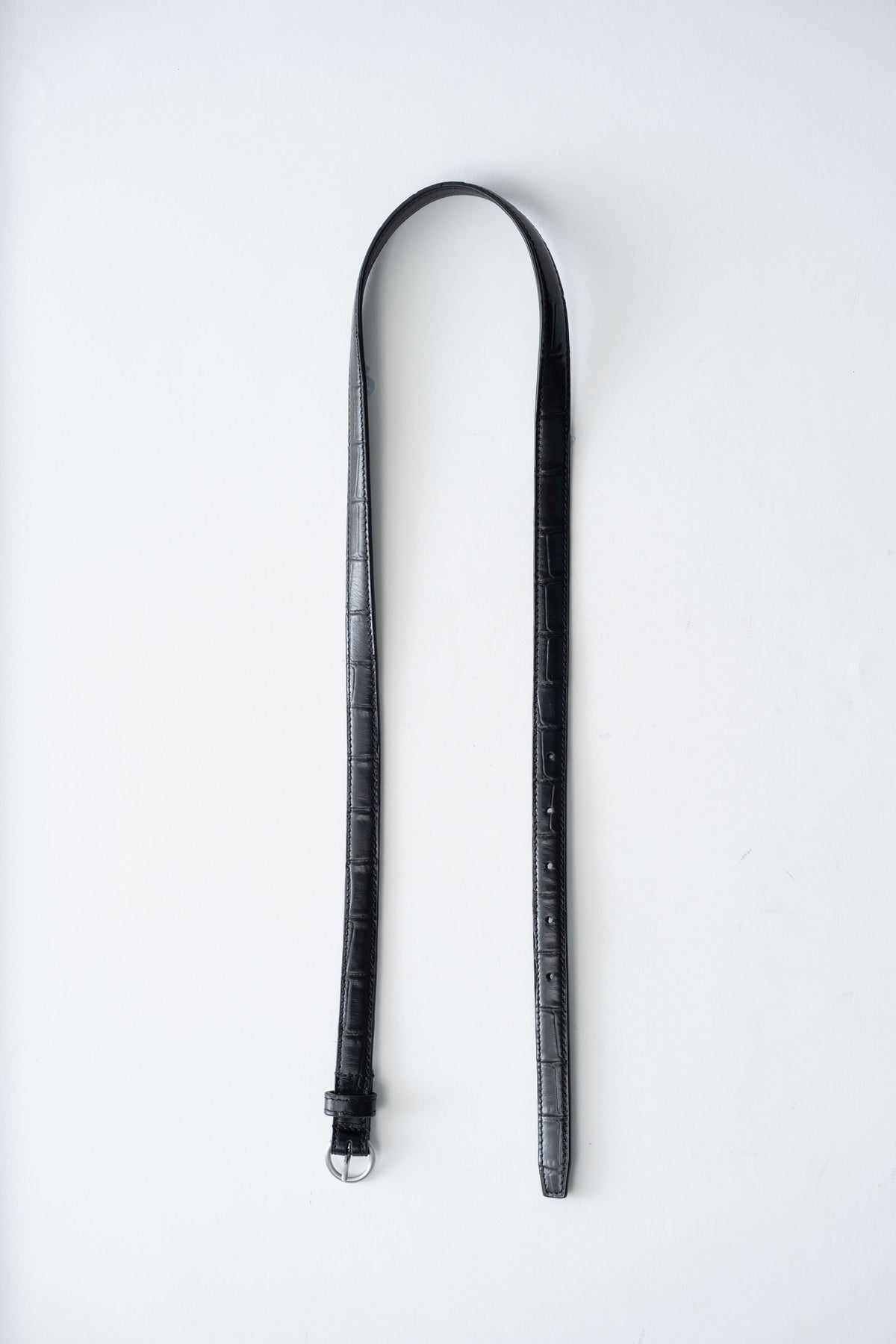 Minimal Slim Belt - Croc Embossed Black