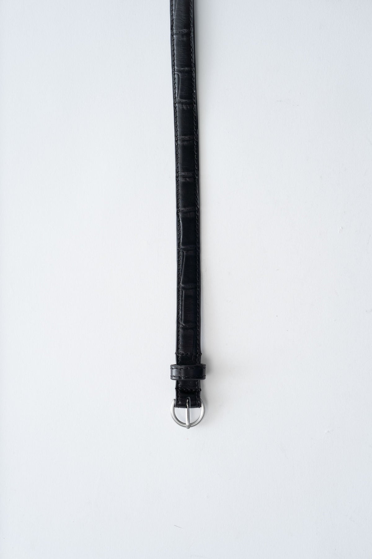 Minimal Slim Belt - Croc Embossed Black