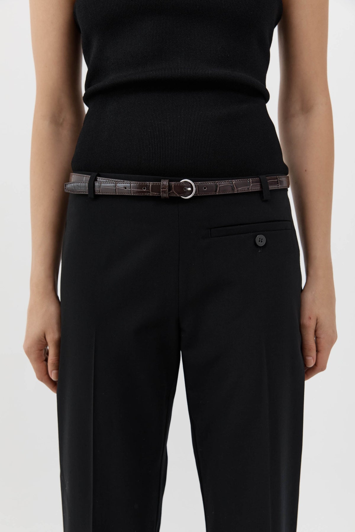 Minimal Slim Belt - Croc Embossed Coffee