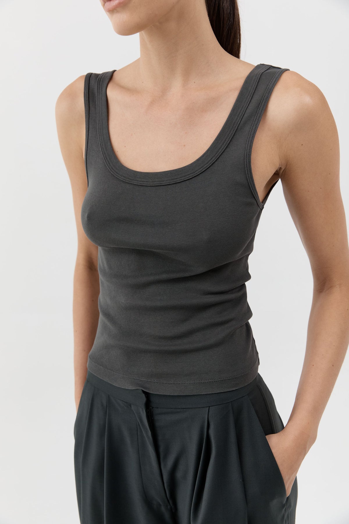Organic Cotton Scooped Ballerina Top - Dark Moss