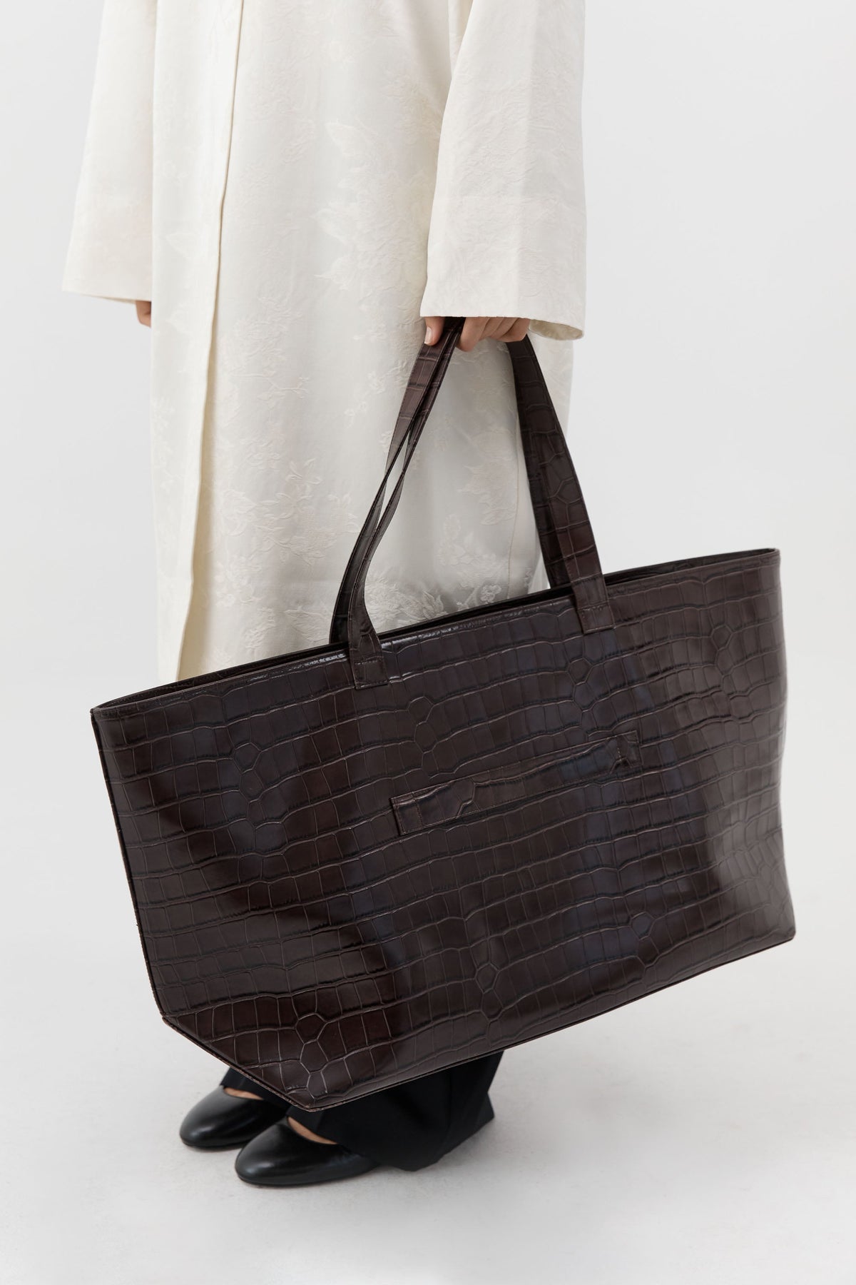 Oversized Carryall Tote - Croc Embossed Coffee