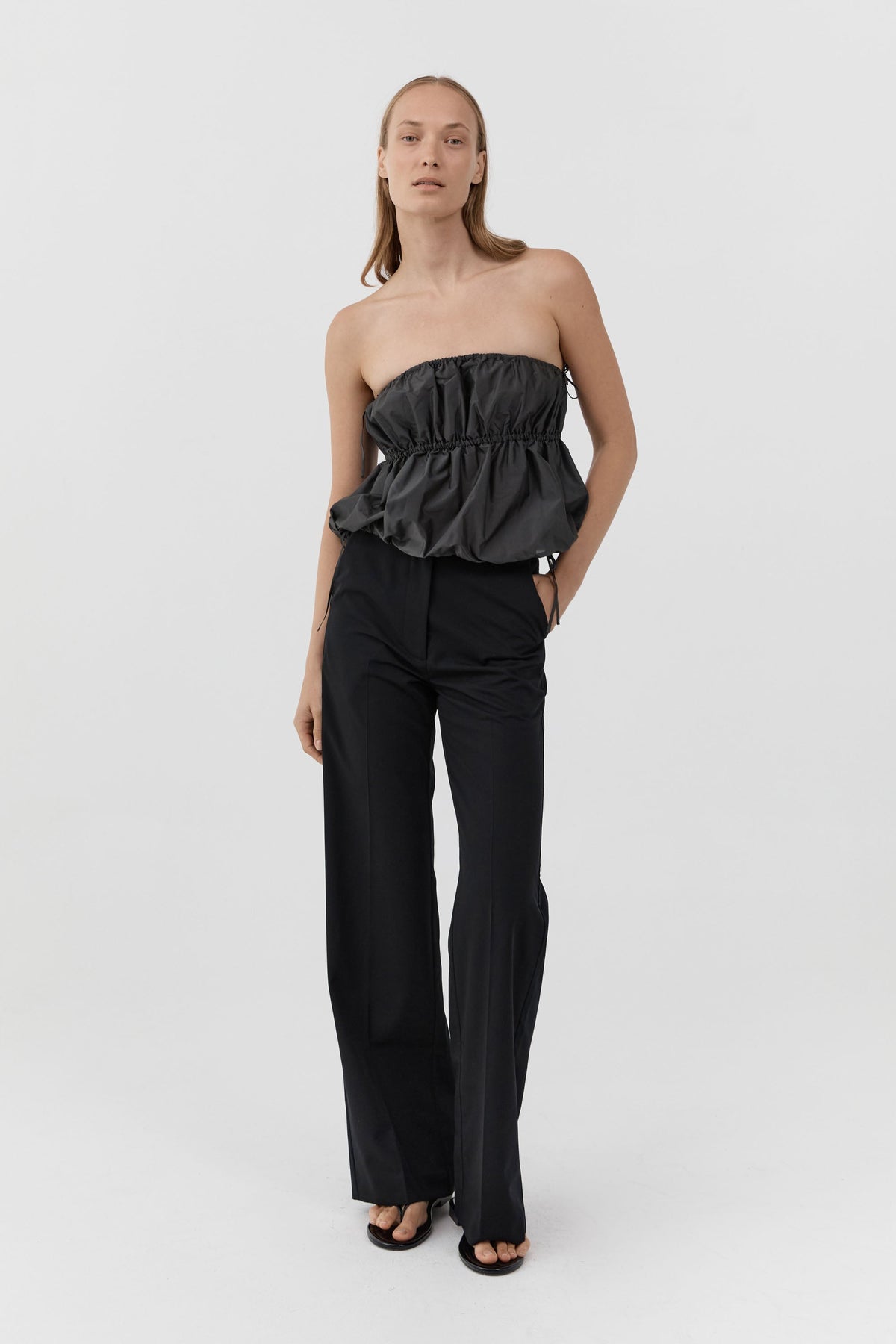 Paper Taffeta Strapless Drawstring Top - Dark Vetiver