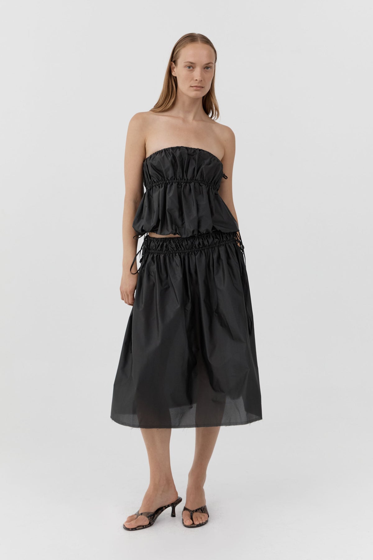 Paper Taffeta Strapless Drawstring Top - Dark Vetiver