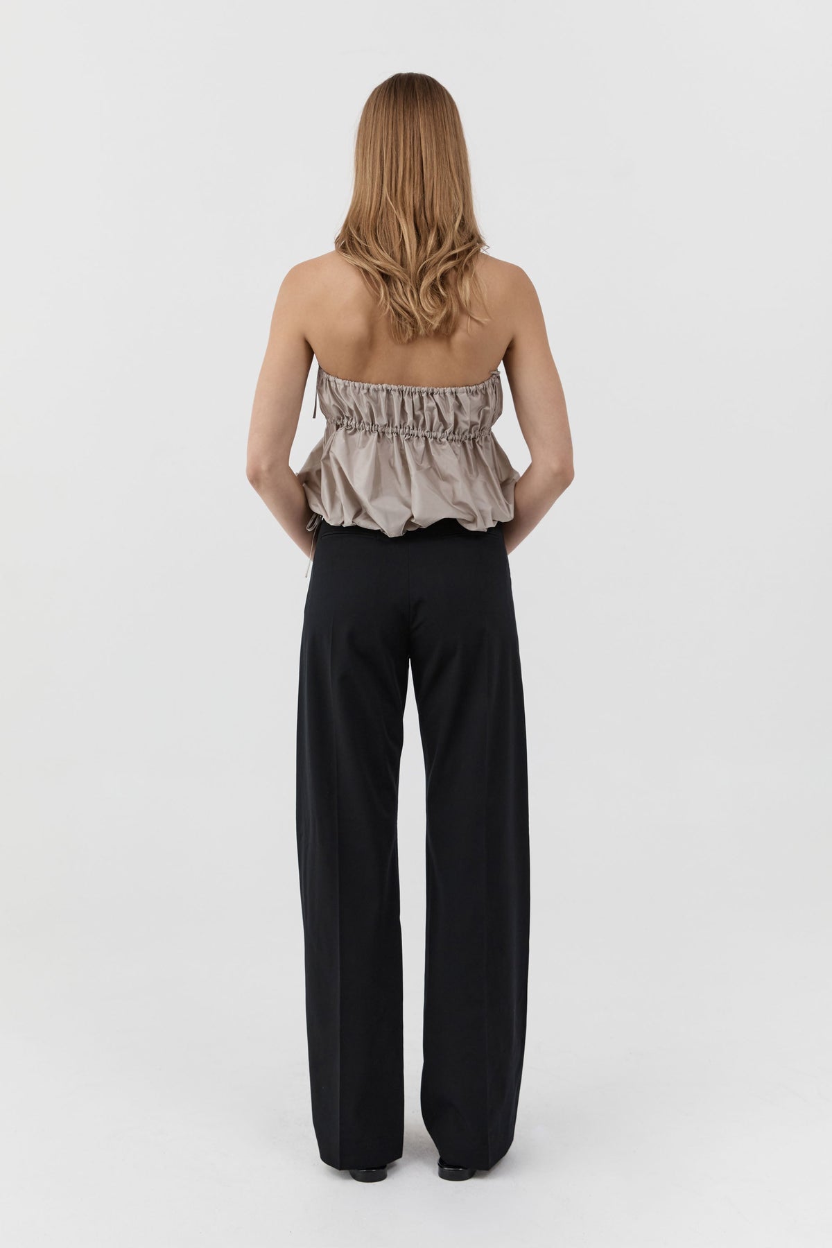 Paper Taffeta Strapless Drawstring Top - Fog