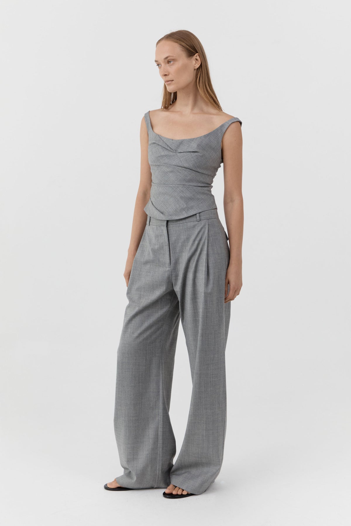 Pleat Slouch Pants - Cobblestone