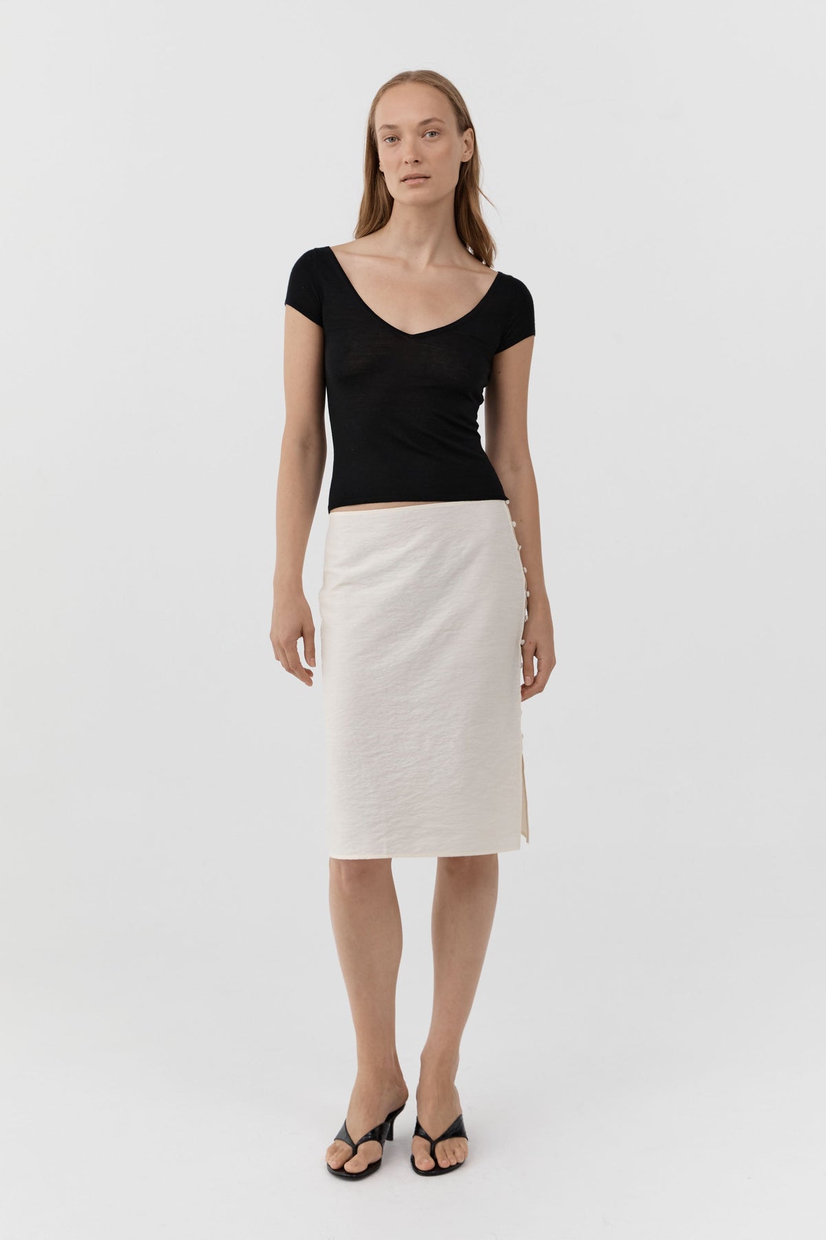 Raw Silk Pencil Skirt - Cloud Cream