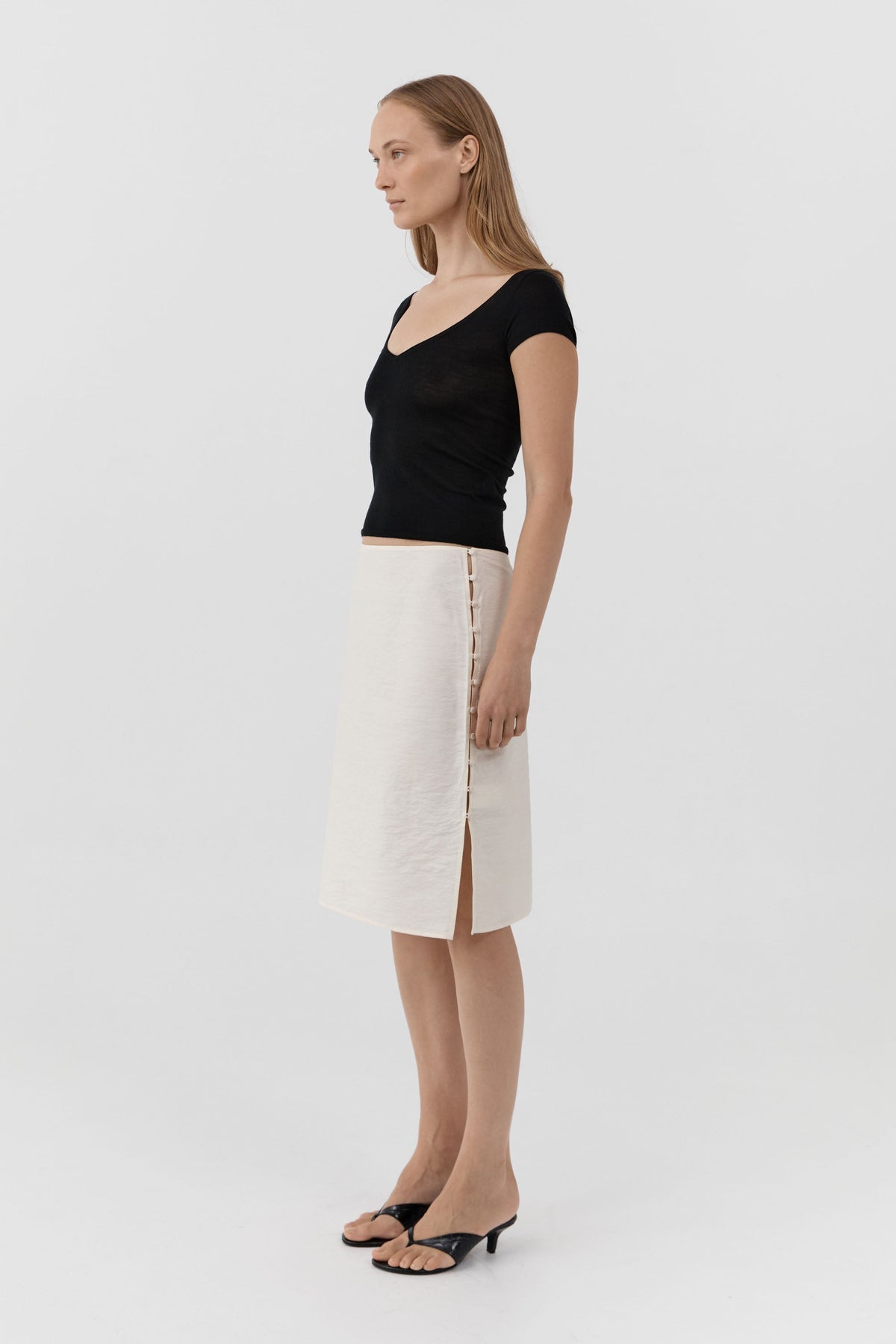 Raw Silk Pencil Skirt - Cloud Cream