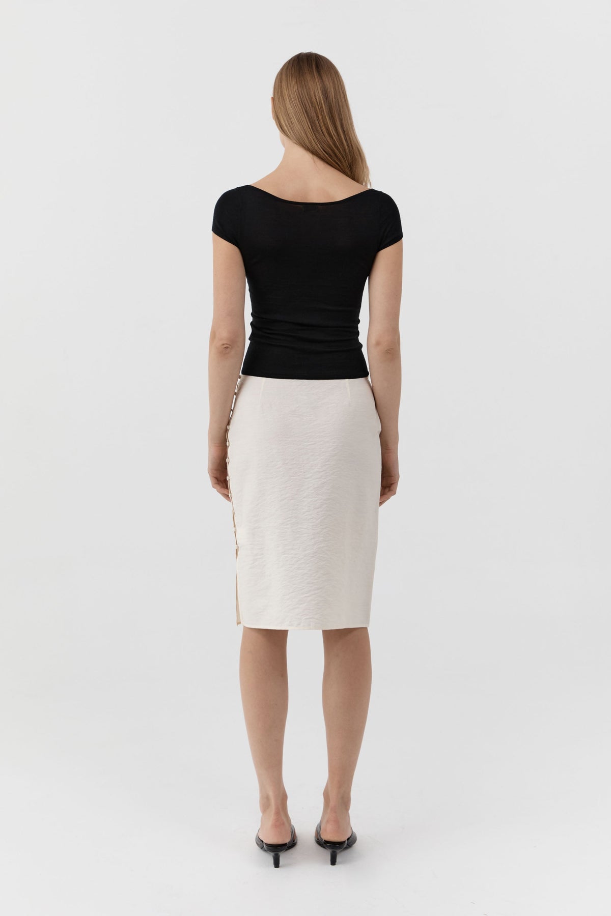 Raw Silk Pencil Skirt - Cloud Cream