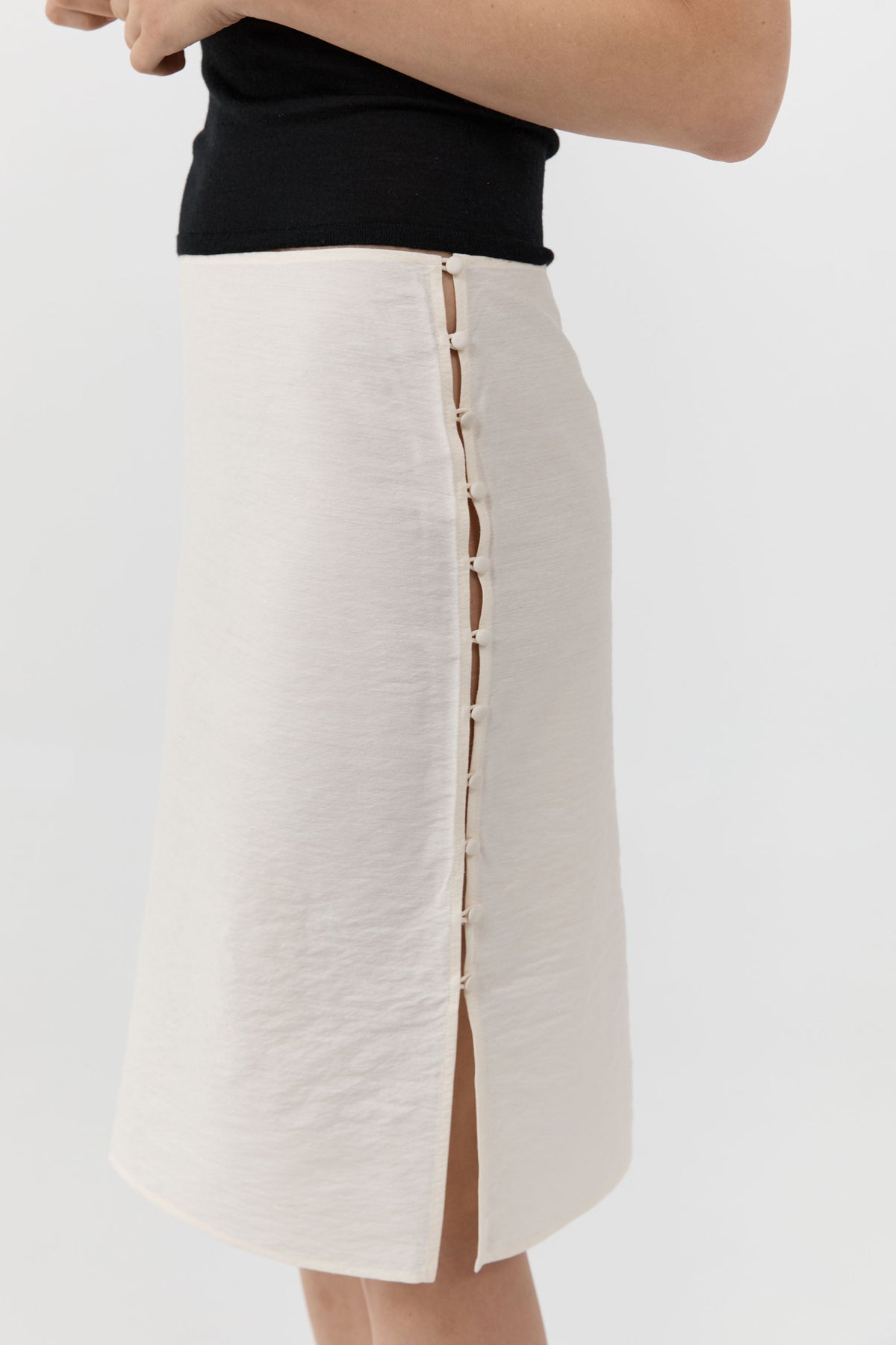 Raw Silk Pencil Skirt - Cloud Cream