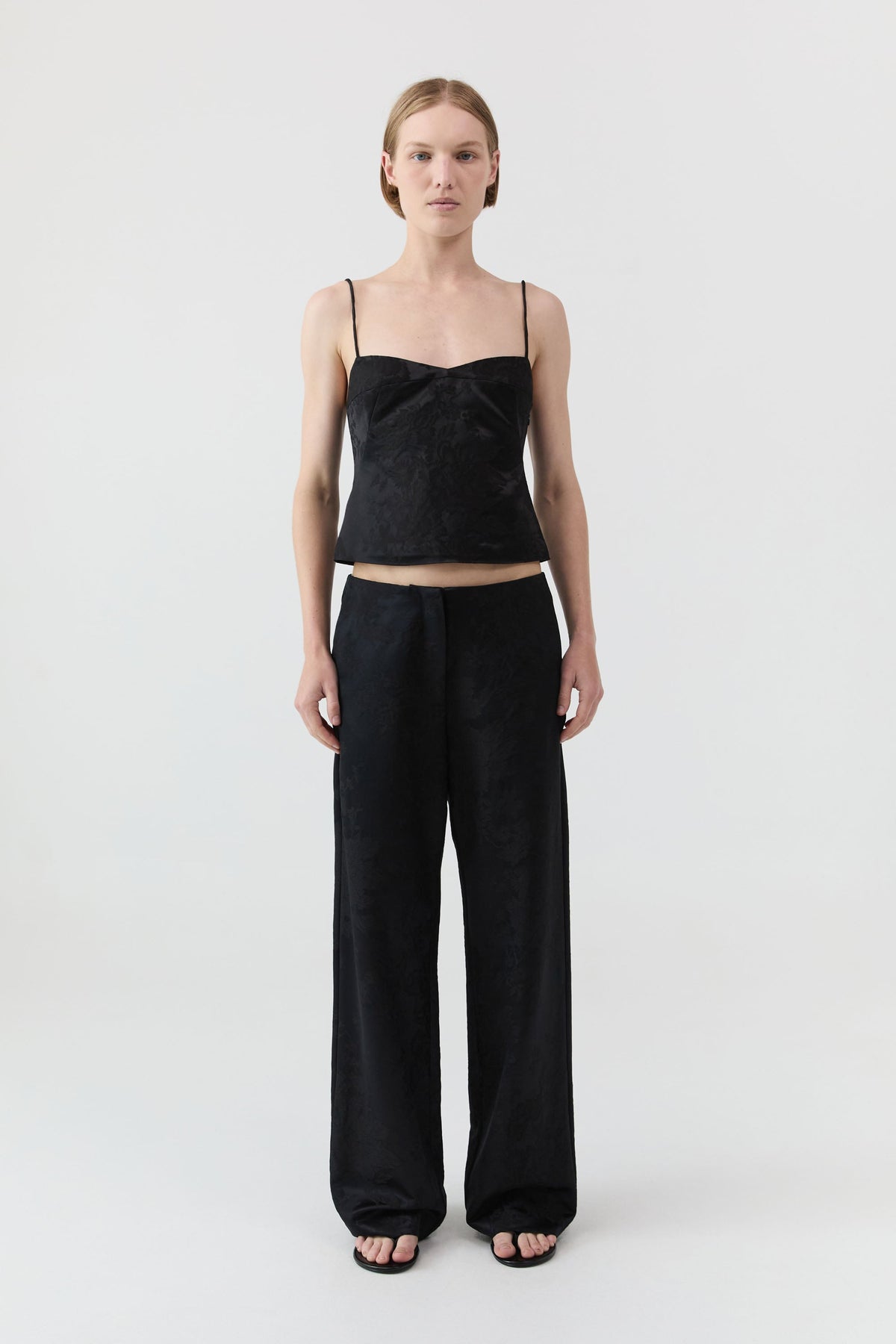 Silk Wool Jacquard Cami - Black