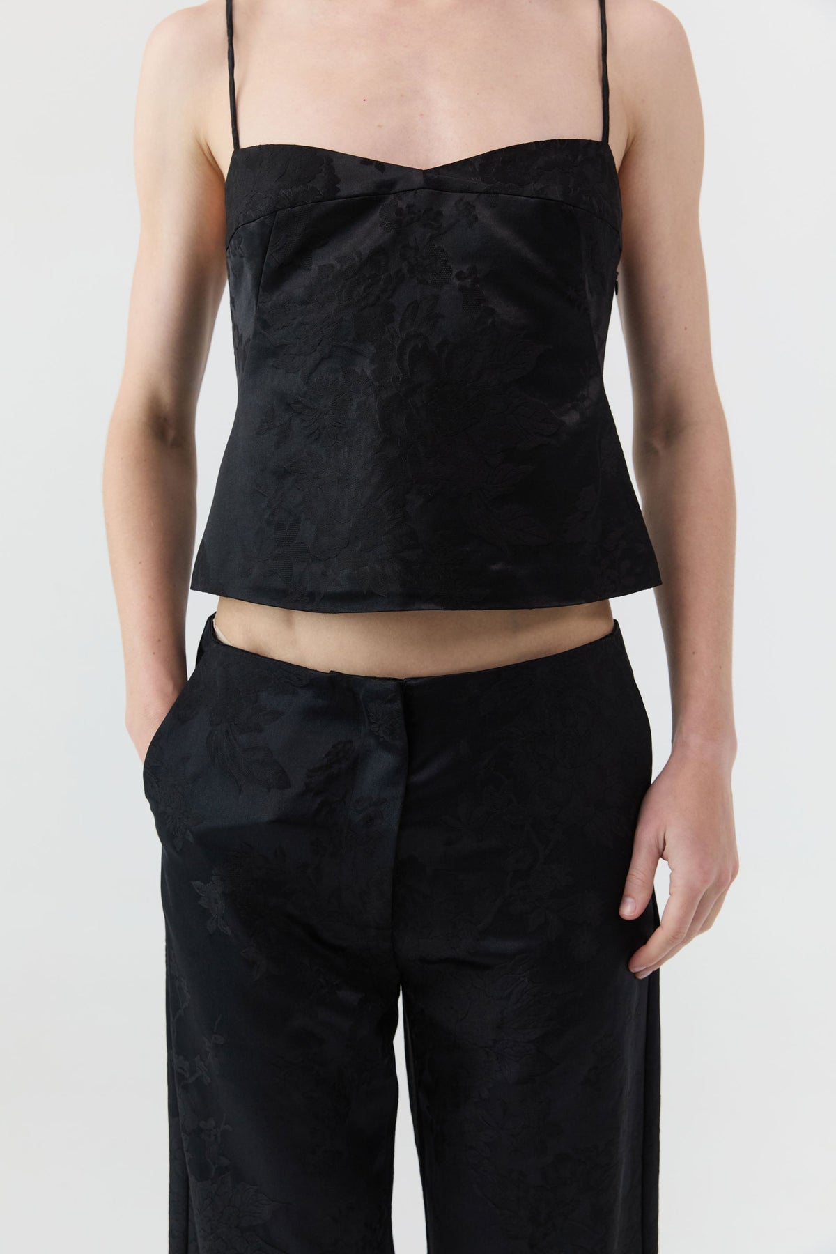 Silk Wool Jacquard Cami - Black