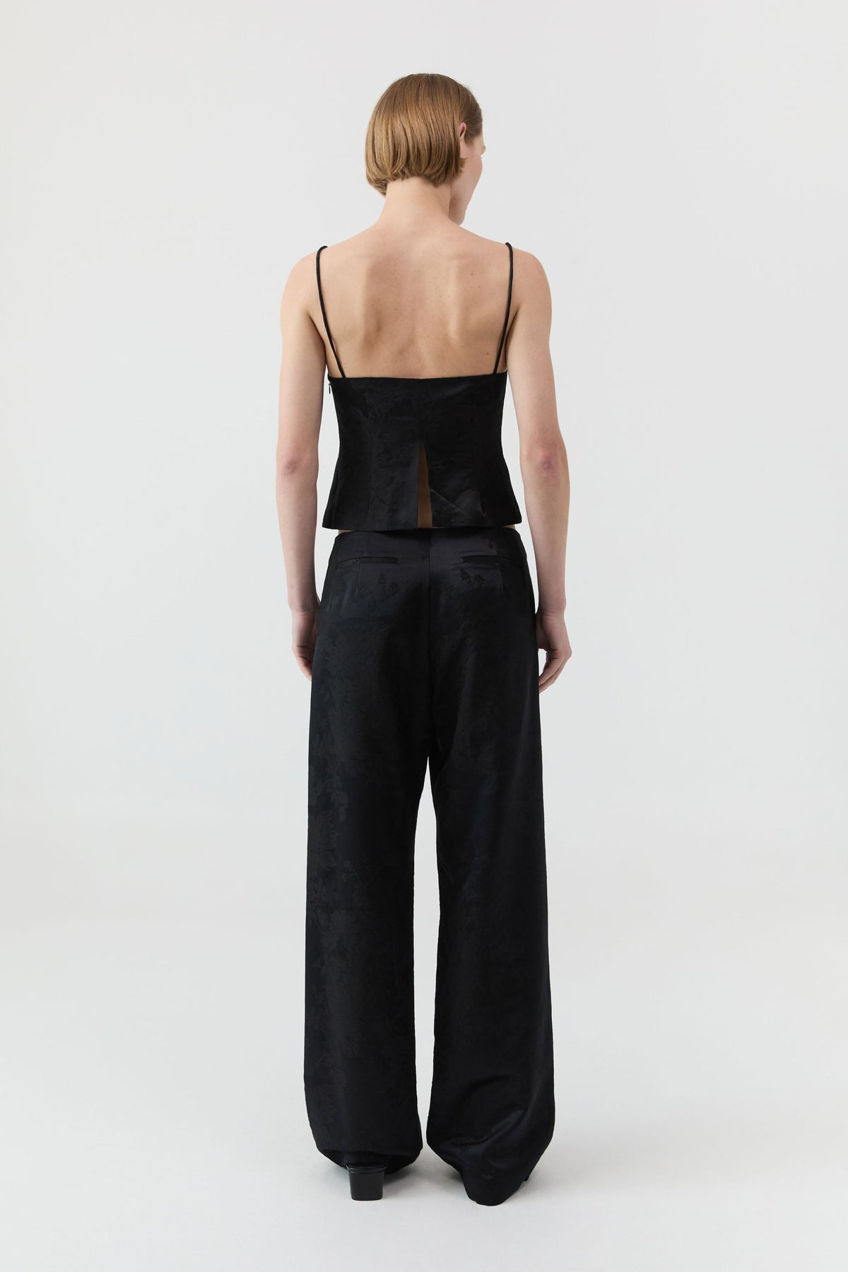 Silk Wool Jacquard Cami - Black