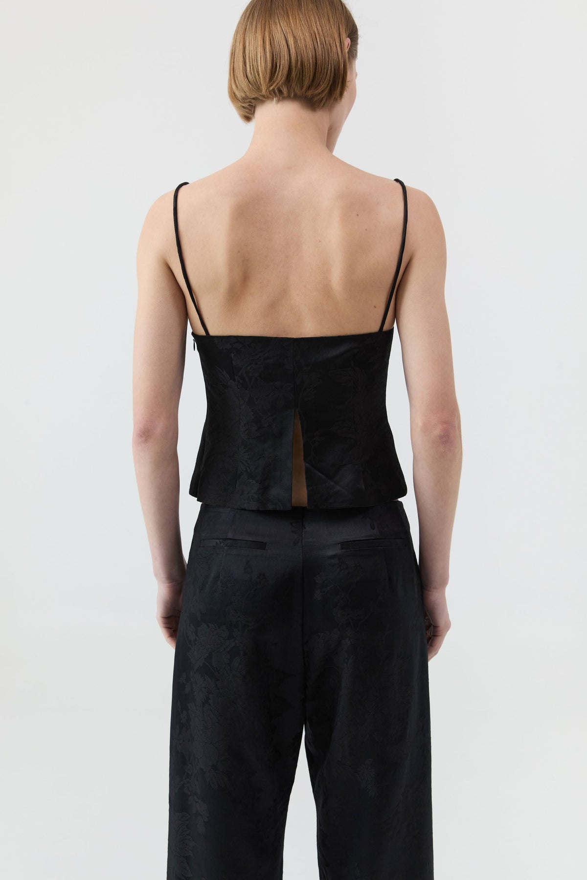 Silk Wool Jacquard Cami - Black
