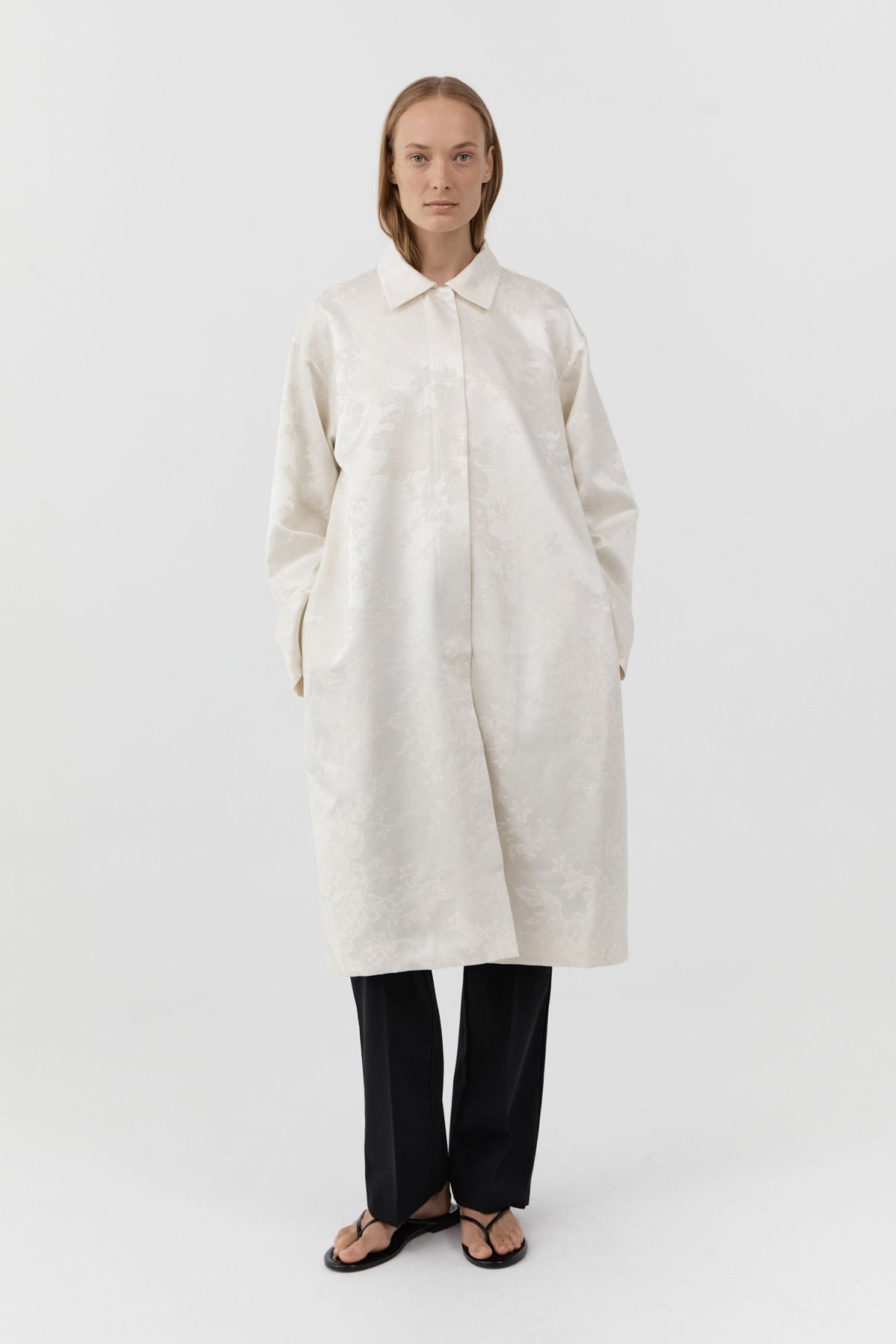Silk Wool Jacquard Coat - Talco