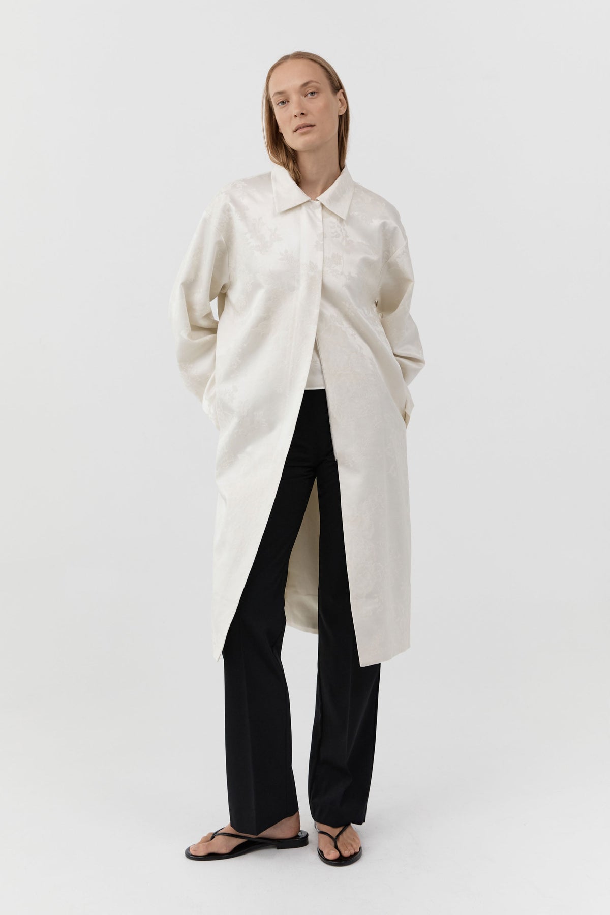 Silk Wool Jacquard Coat - Talco