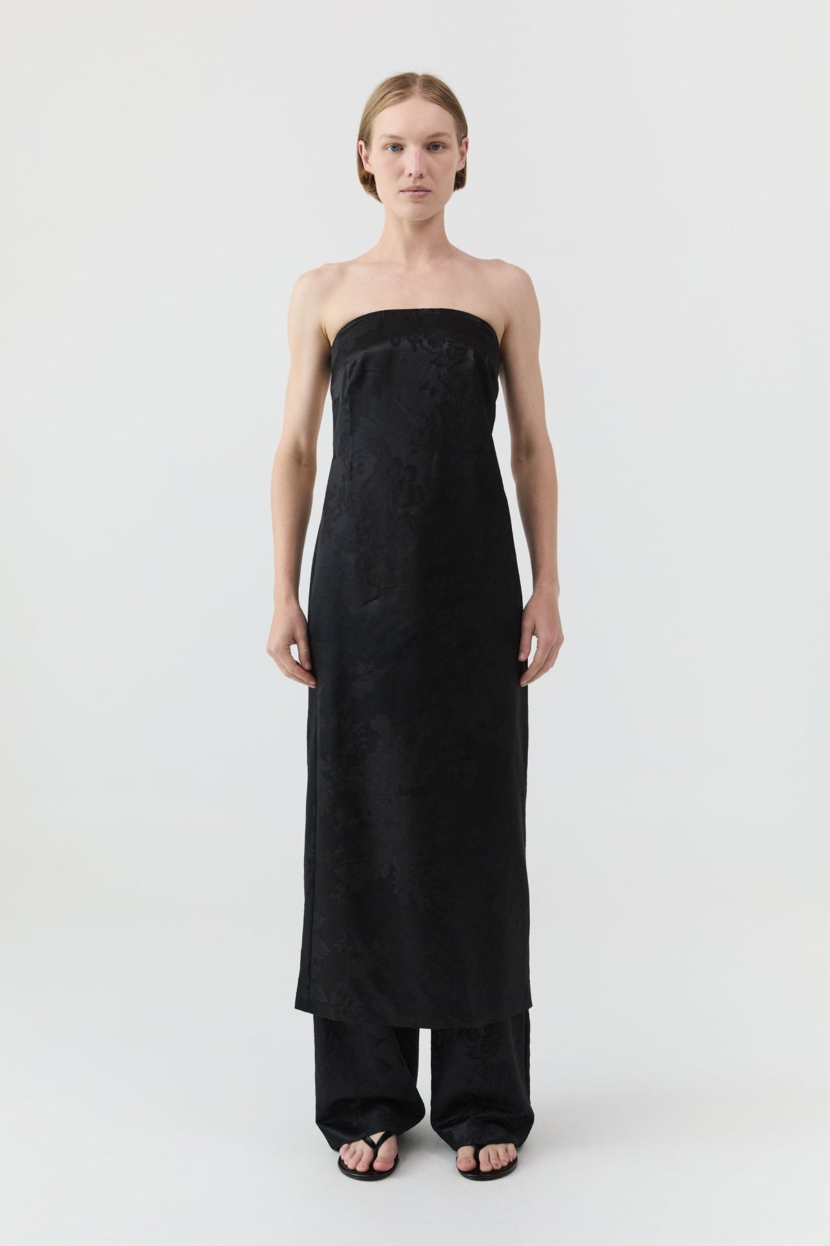 Silk Wool Jacquard Minimal Pants - Black