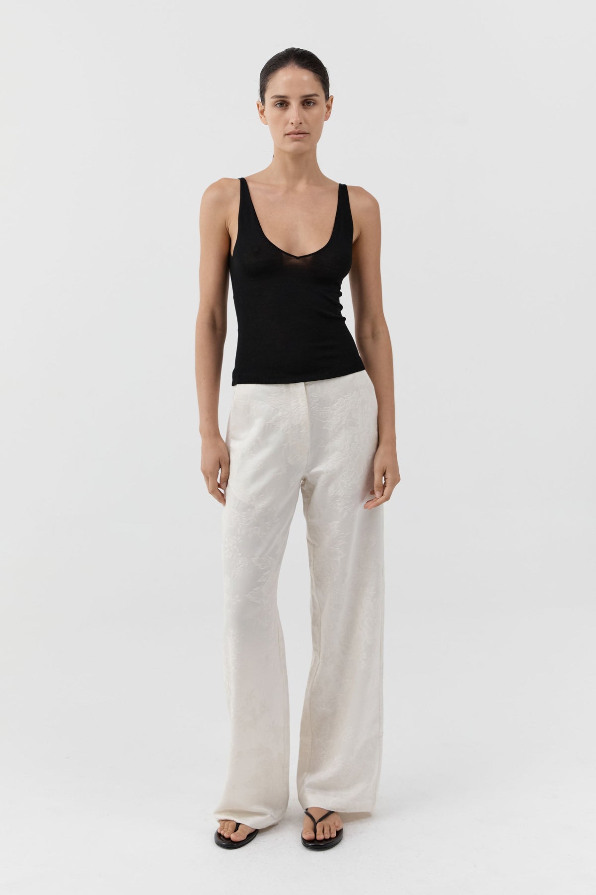 Silk Wool Jacquard Minimal Pants - Talco