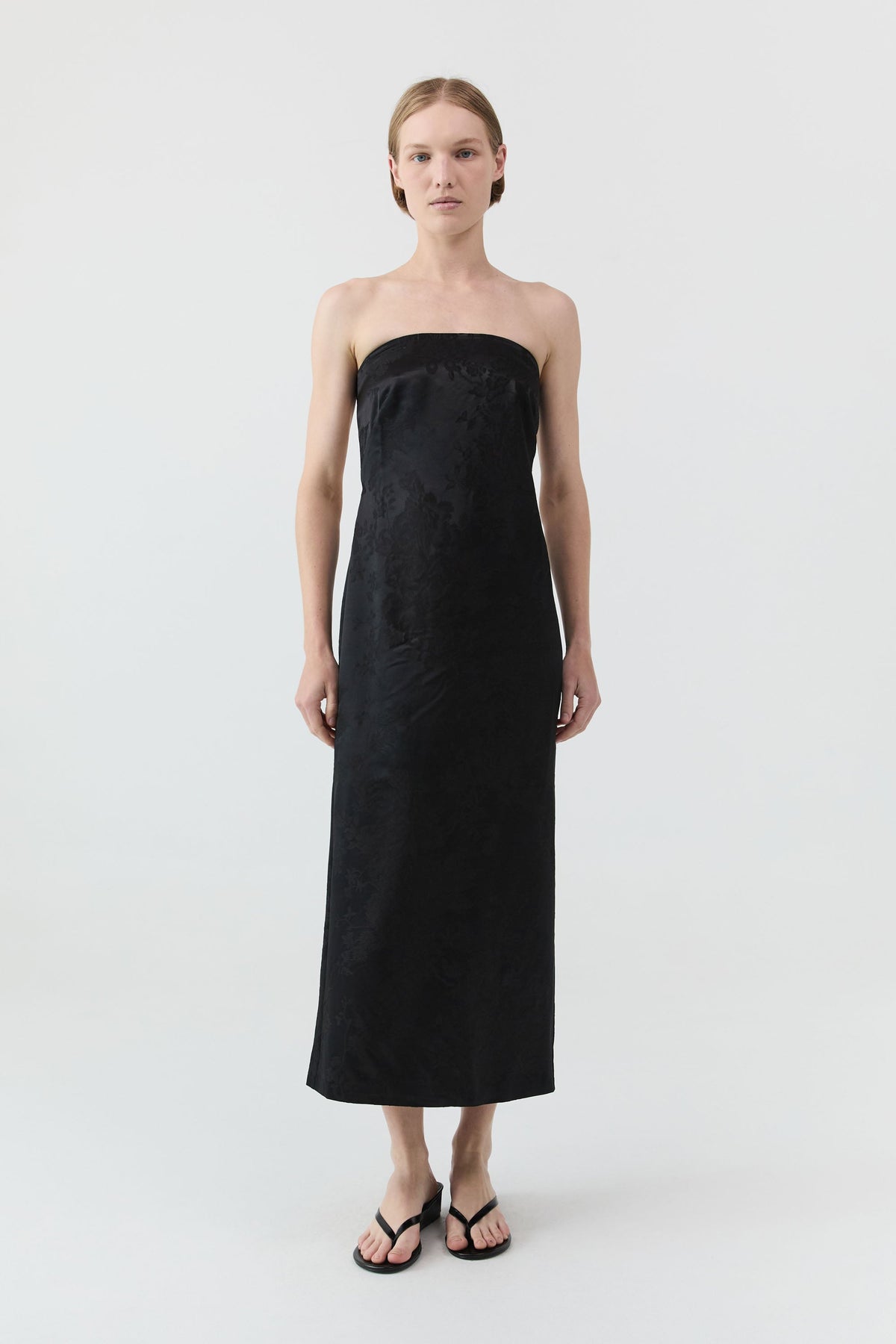 Silk Wool Jacquard Strapless Dress - Black
