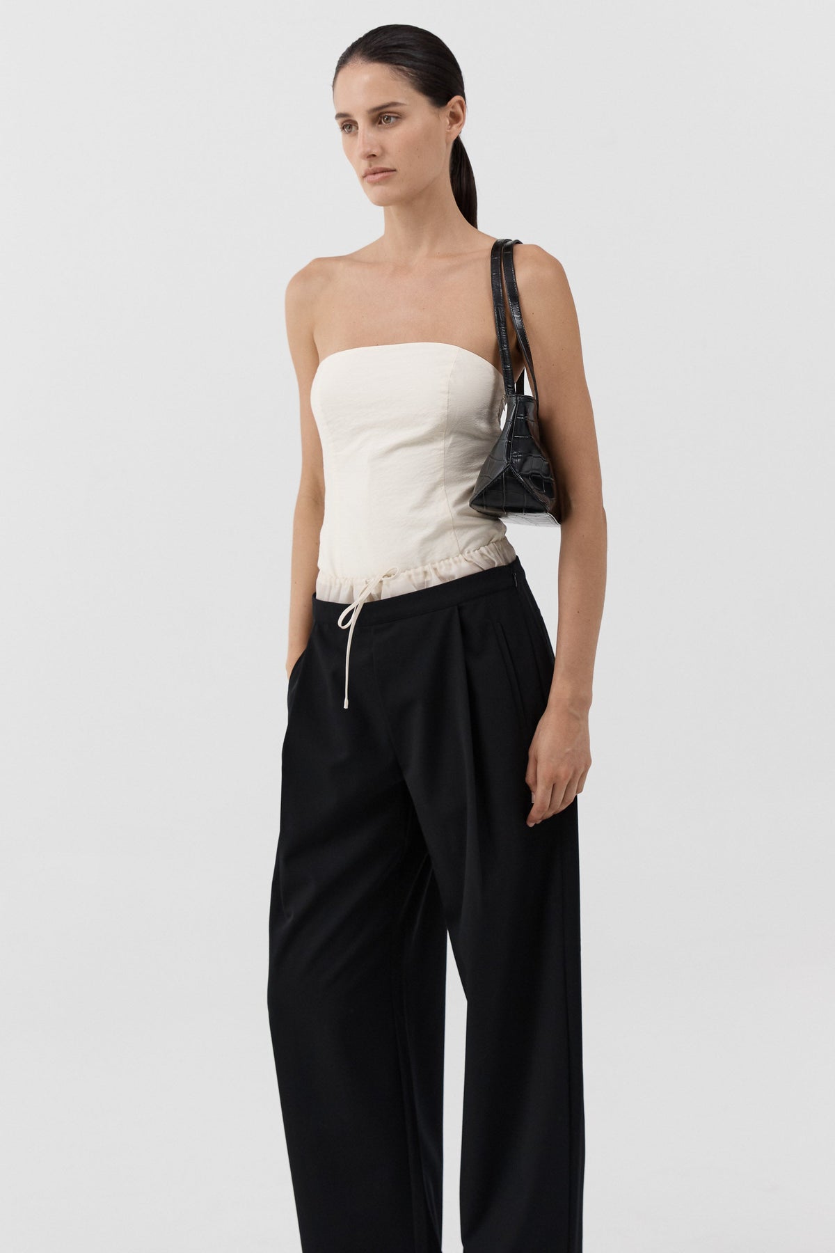 Slim Shoulder Bag - Croc Embossed Black