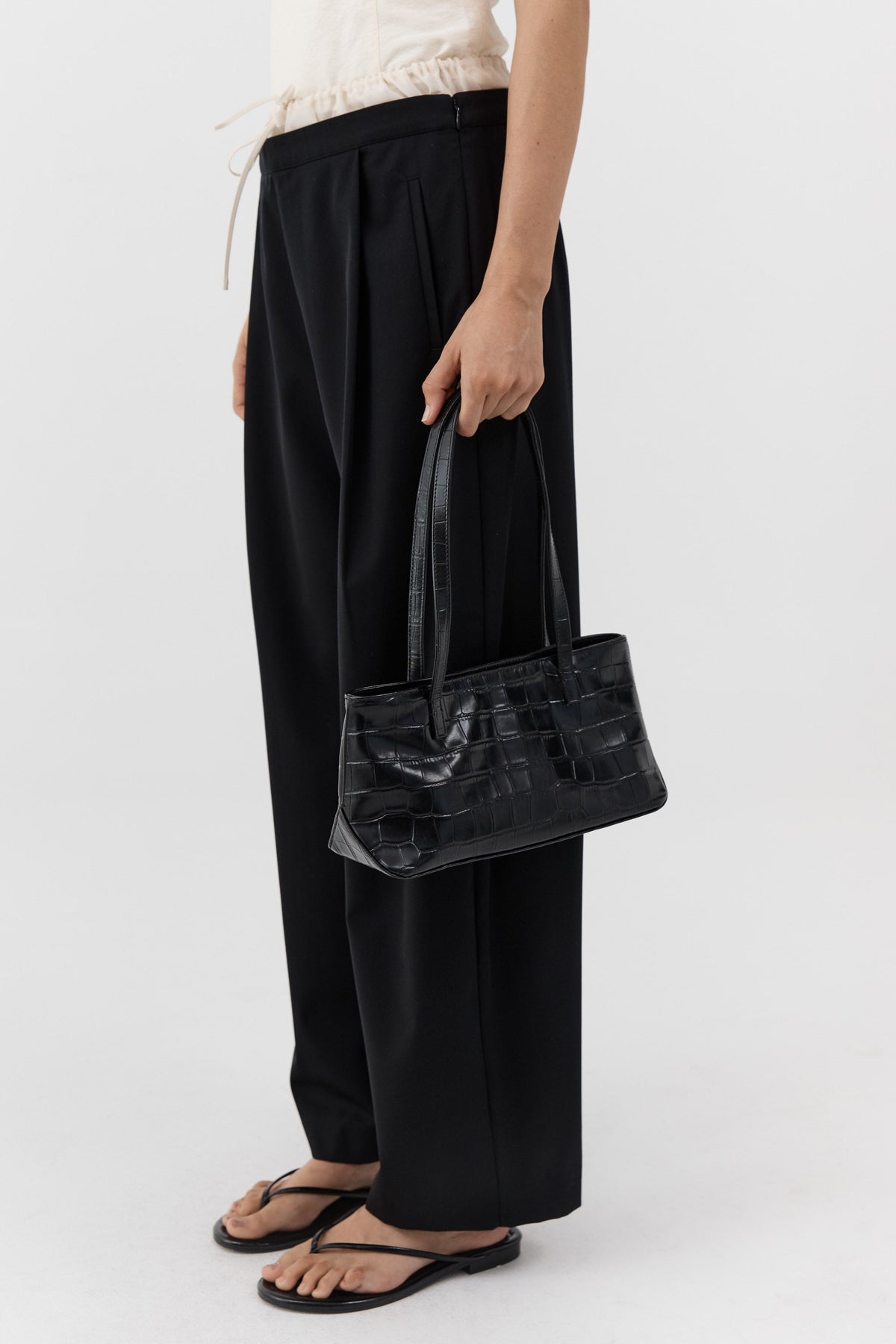 Slim Shoulder Bag - Croc Embossed Black