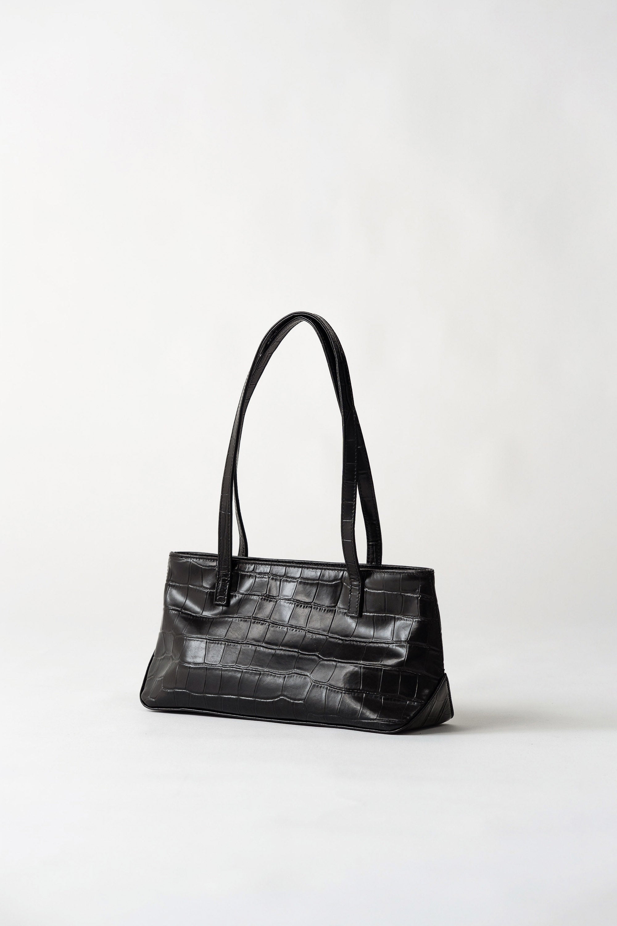 Slim Shoulder Bag - Croc Embossed Black