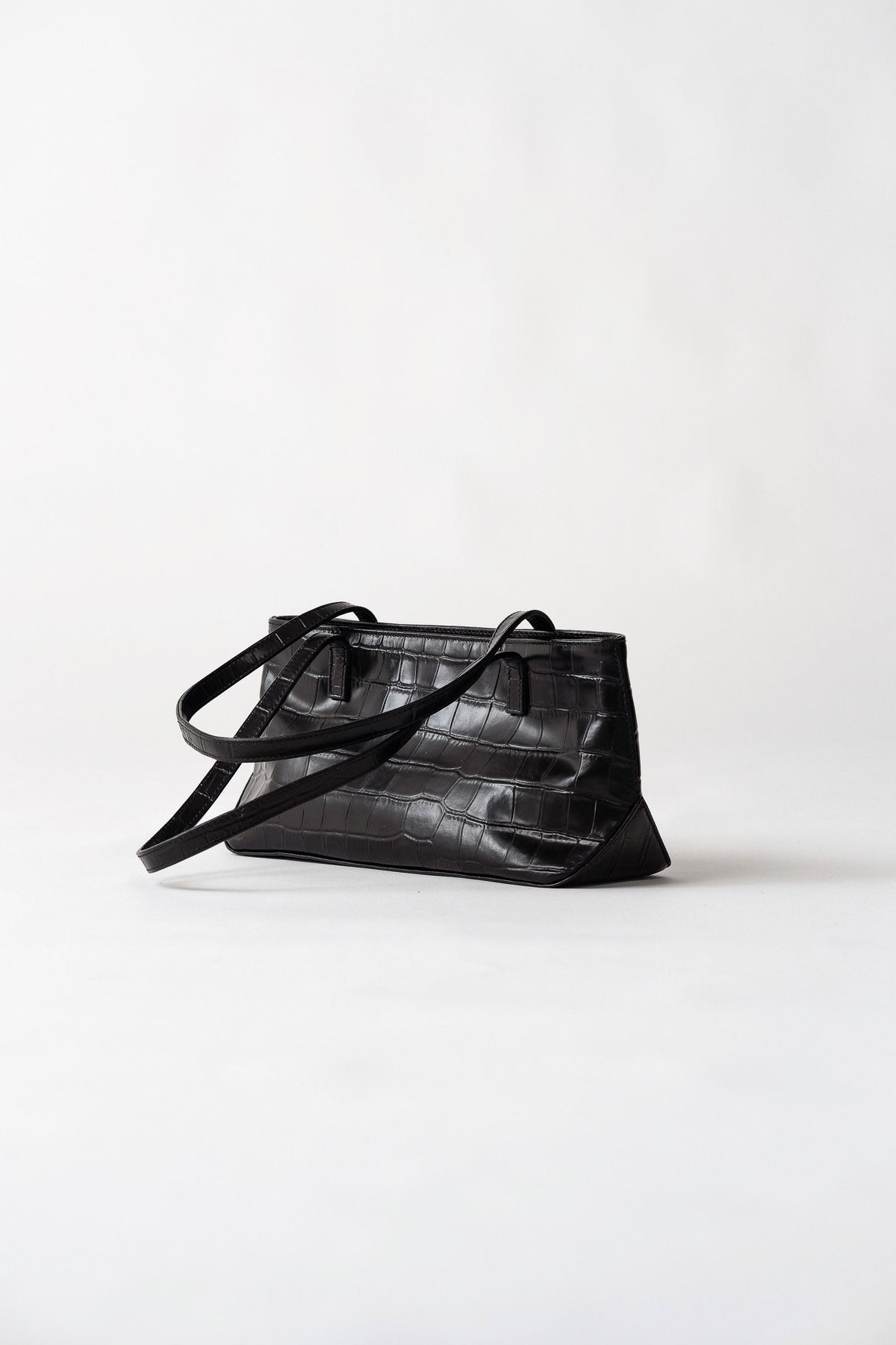 Slim Shoulder Bag - Croc Embossed Black