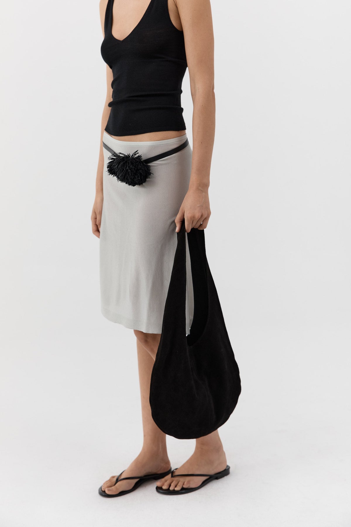 Soft Oval Shoulder Bag - Black Suede