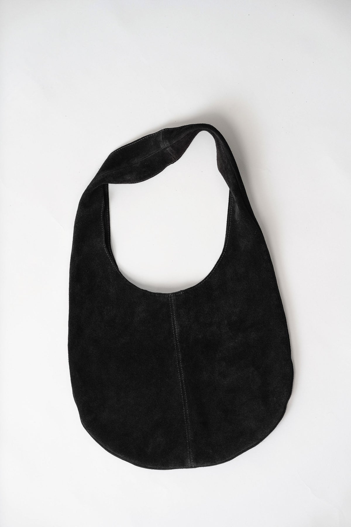 Soft Oval Shoulder Bag - Black Suede