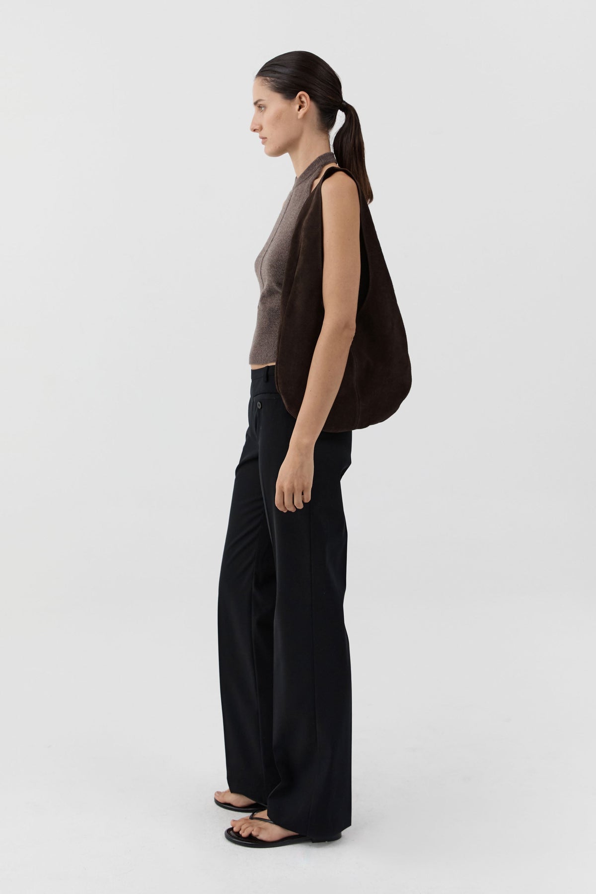 Soft Oval Shoulder Bag - Coffee Suede