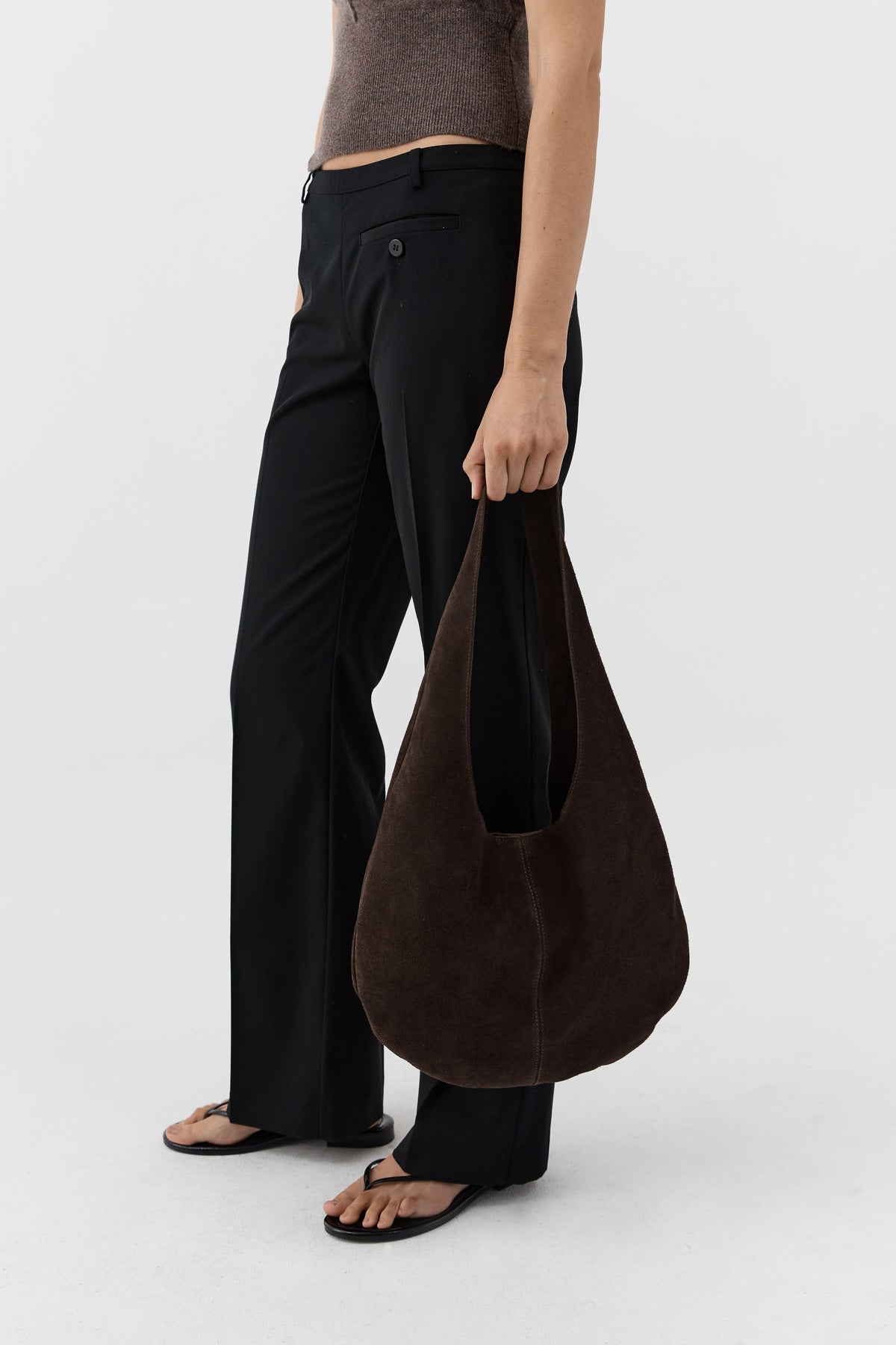Soft Oval Shoulder Bag - Coffee Suede