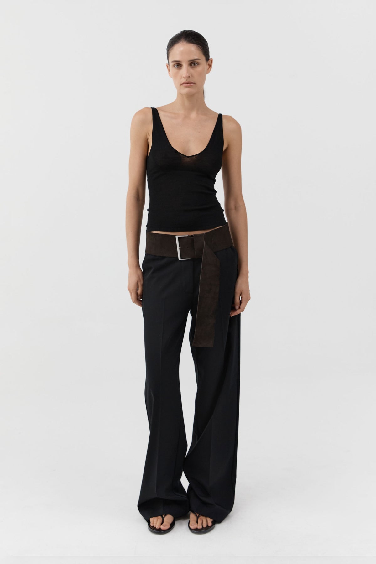 Soft Wide Belt - Coffee Suede