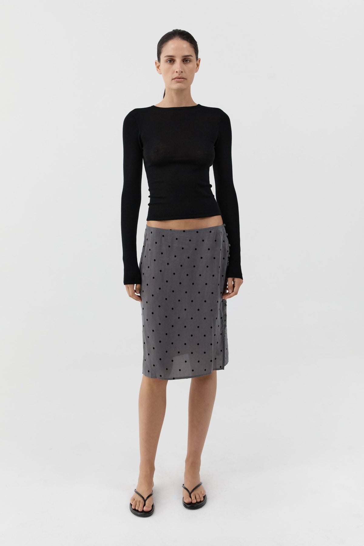 Superfine Merino Wool Long Sleeve Top - Black