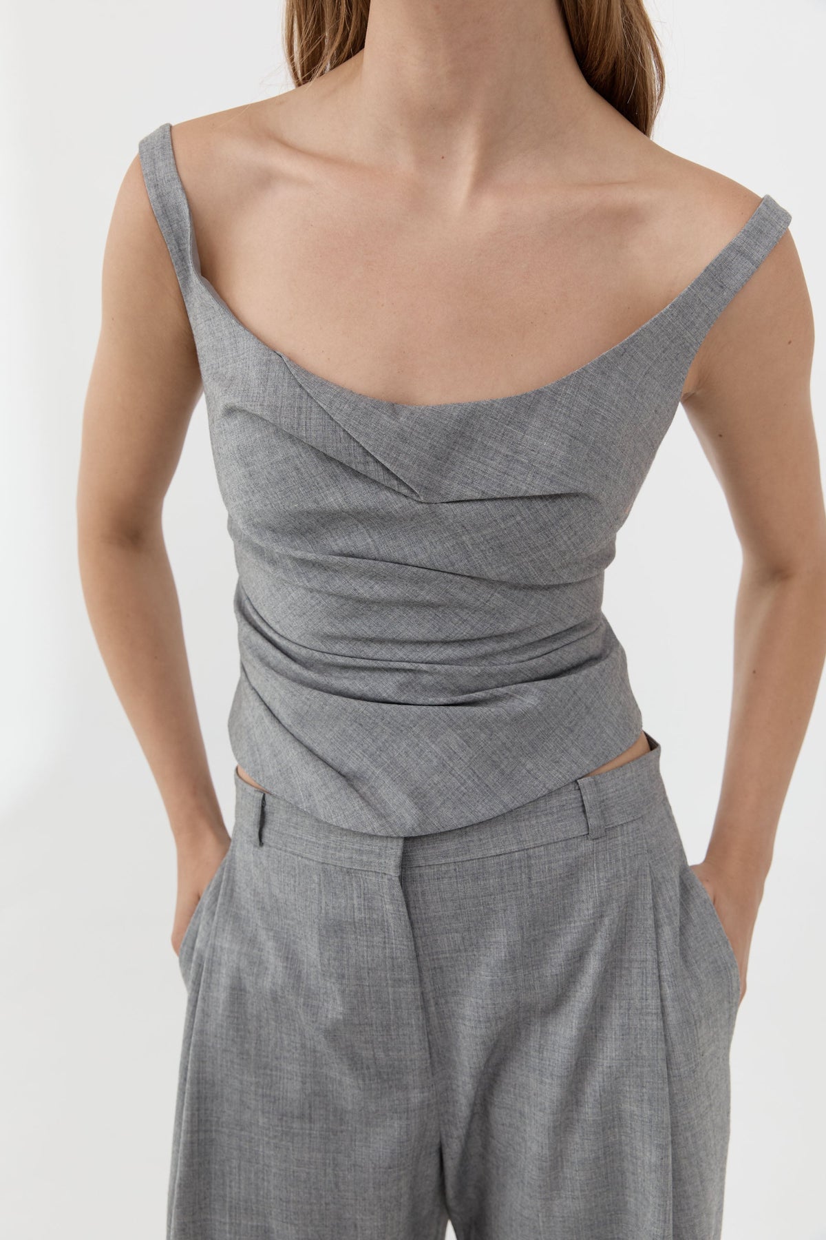 Wool Draped Bodice - Cobblestone