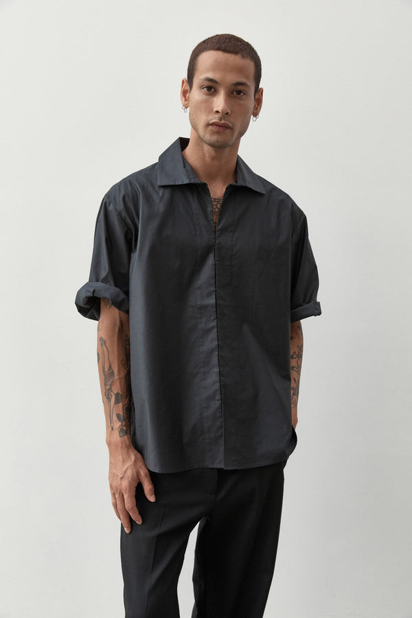 Short Sleeve Cotton Shirt - Black