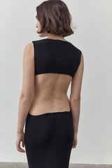 Cut Out Knit Midi Dress - Black