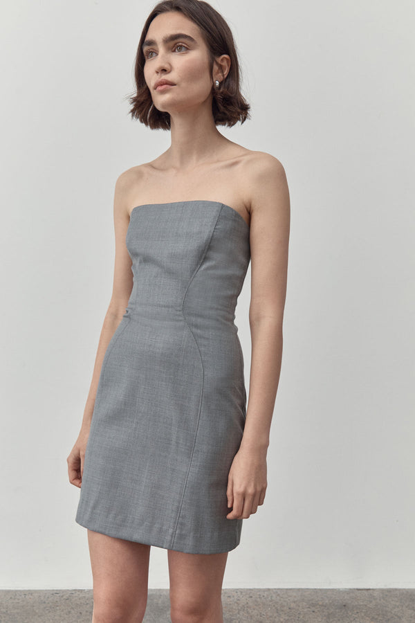 Curve Seam Wool Mini Dress - Grey