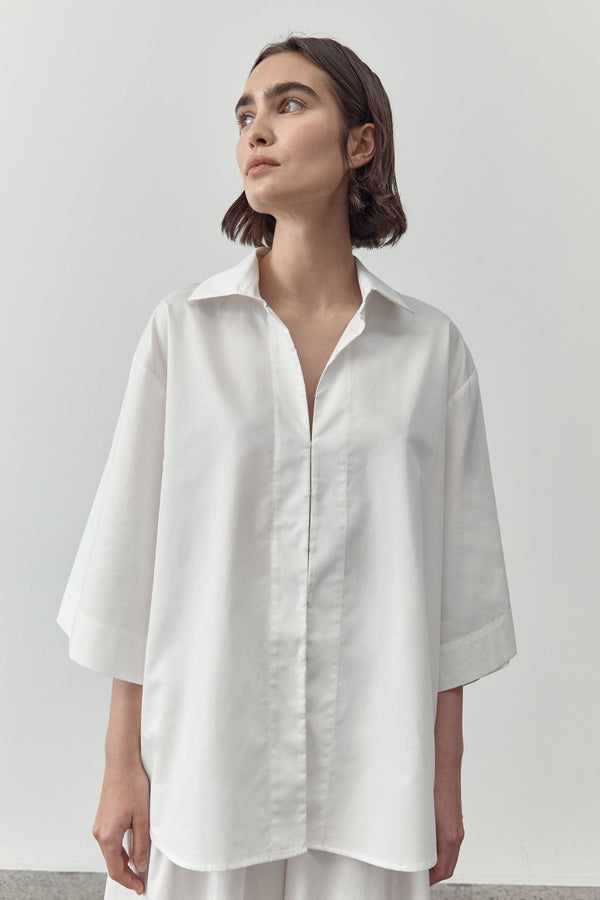 Short Sleeve Cotton Shirt - White